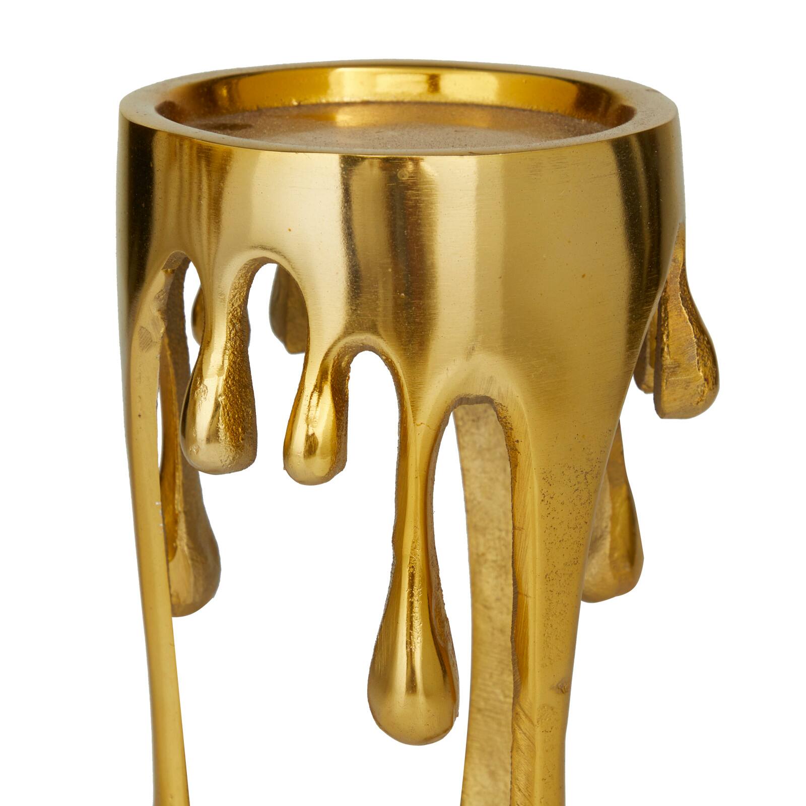 Cosmoliving By Cosmopolitan Gold Aluminum Pillar Candle Holder With Dripping Melting Designed 6638