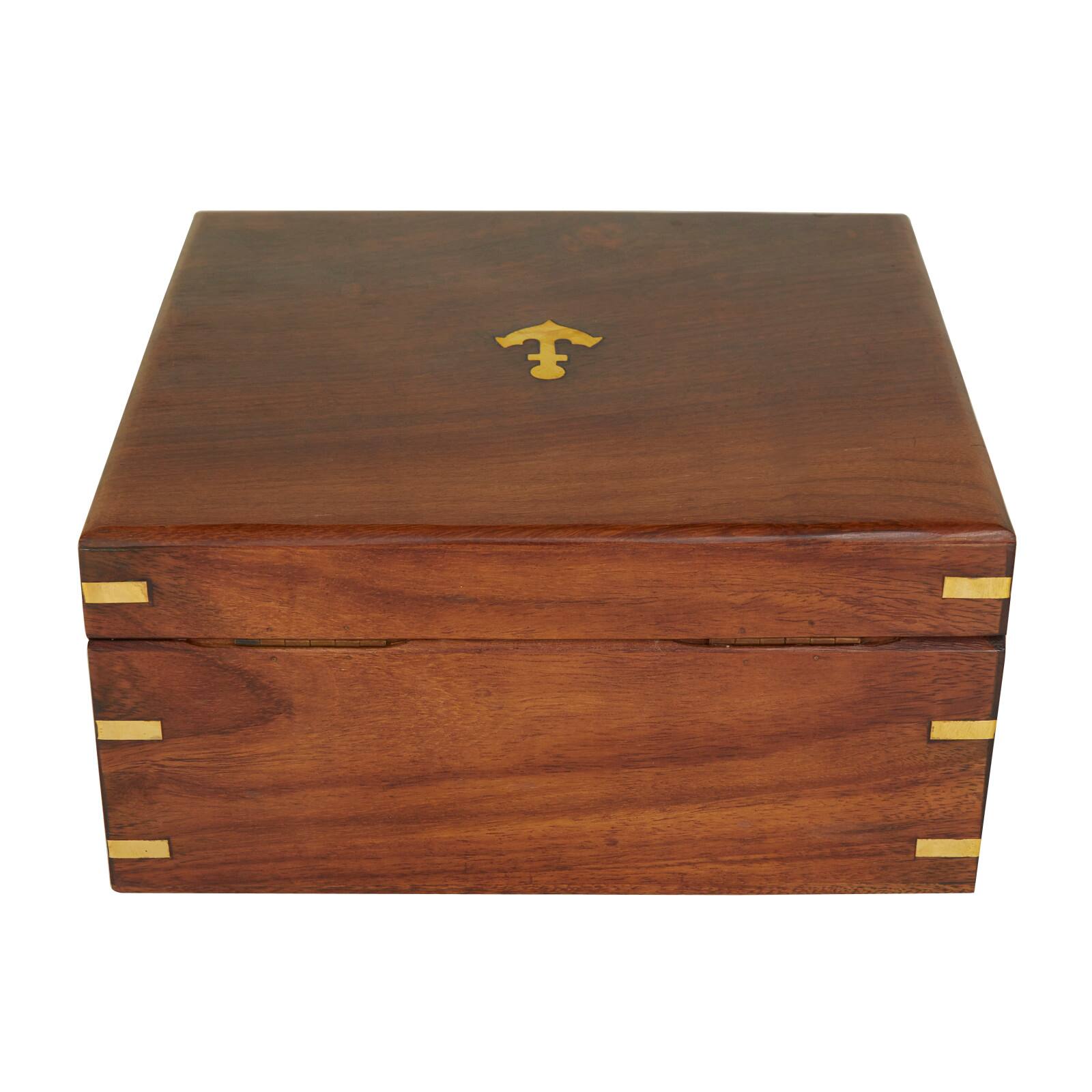 7" Gold Brass Sextant Compass with Decorative Wood Box