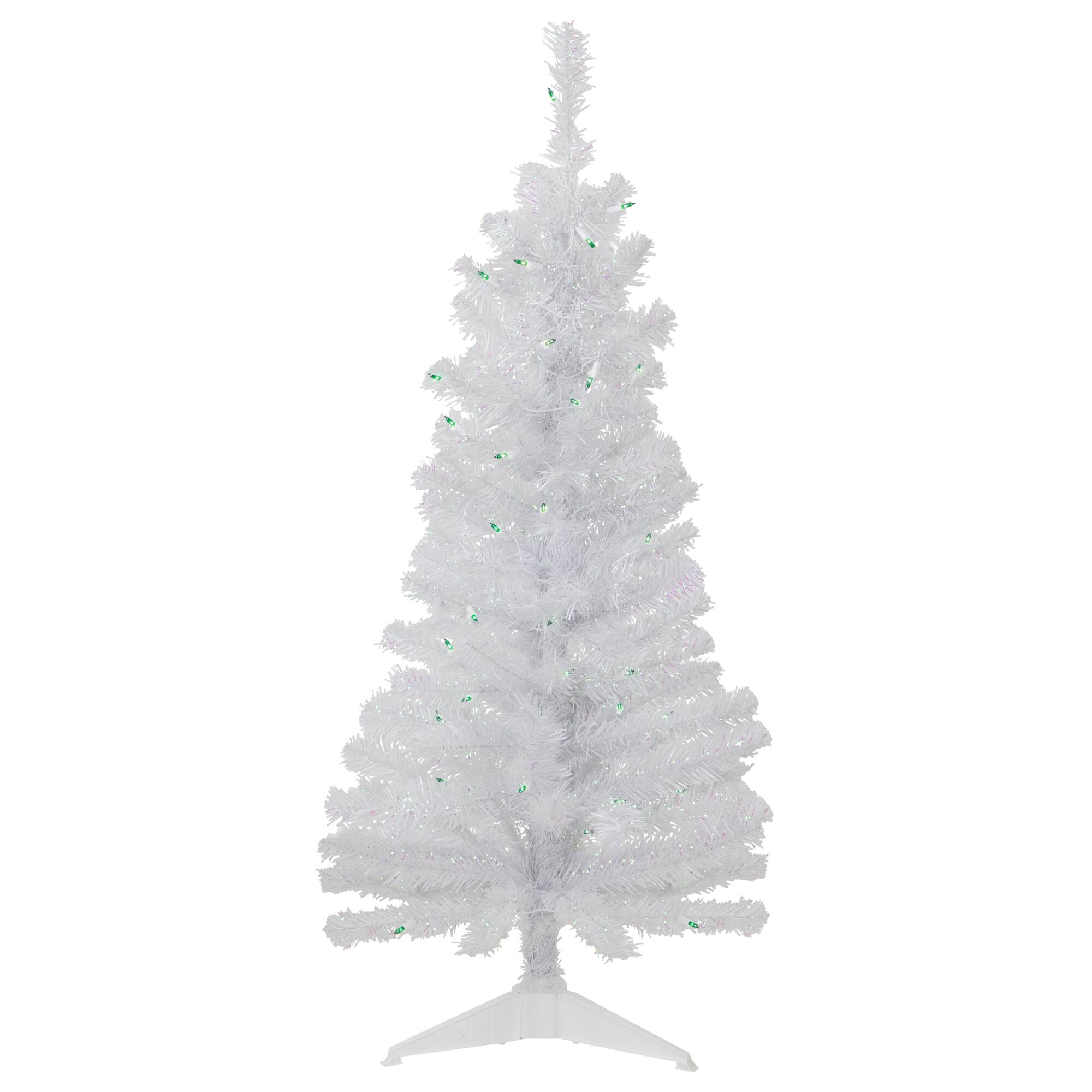 4ft. Pre-Lit White Rockport Pine Artificial Christmas Tree, Green Lights