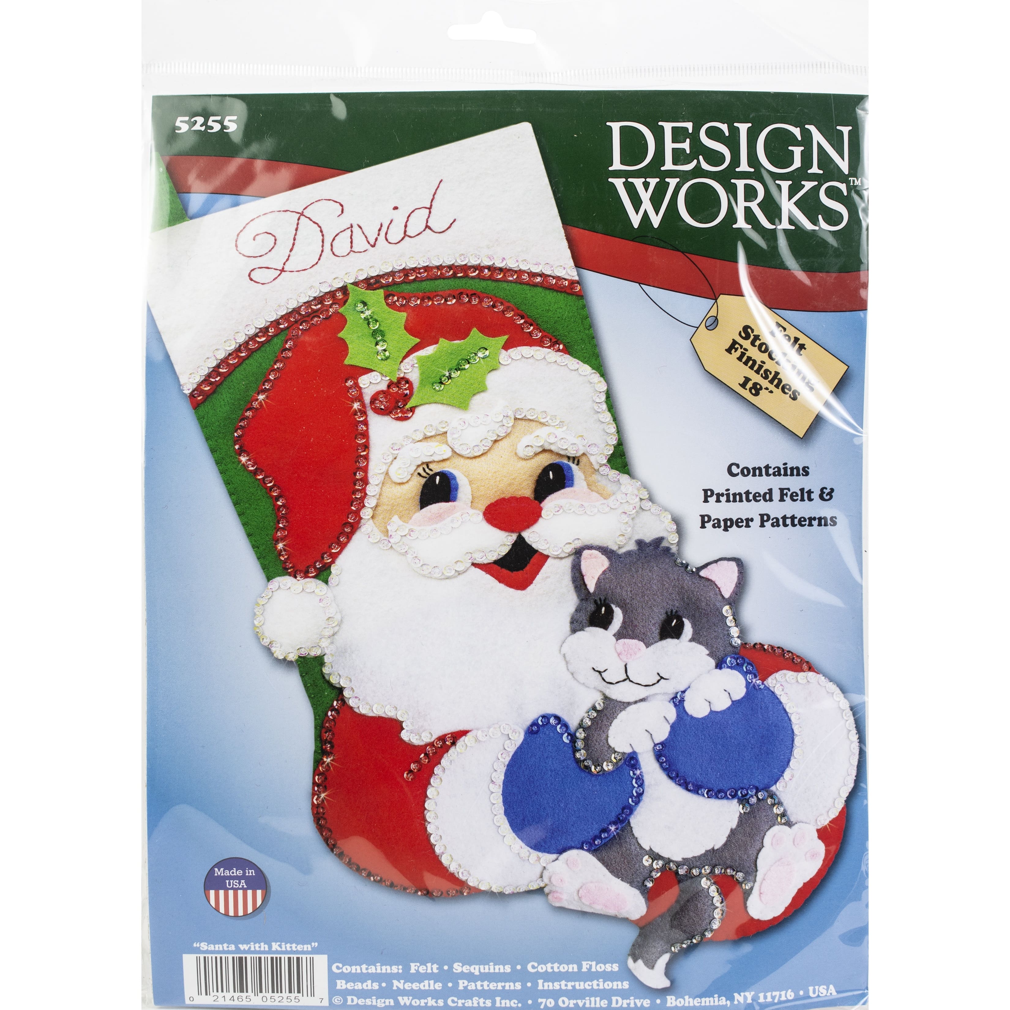 Design Works&#x2122; Santa &#x26; Kitten 18&#x22; Felt Stocking Applique Kit