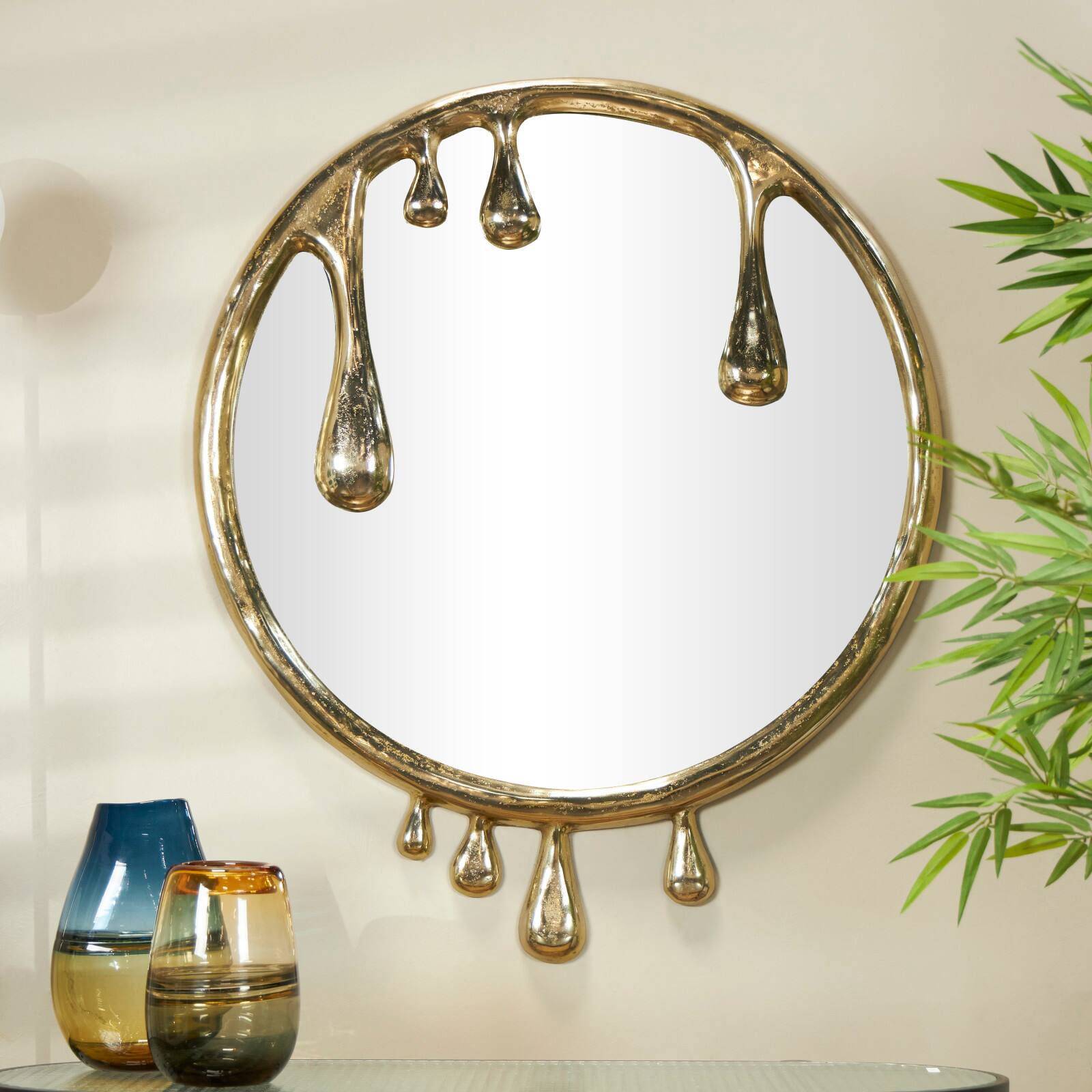 43" Gold Abstract Drip Framed Round Wall Mirror