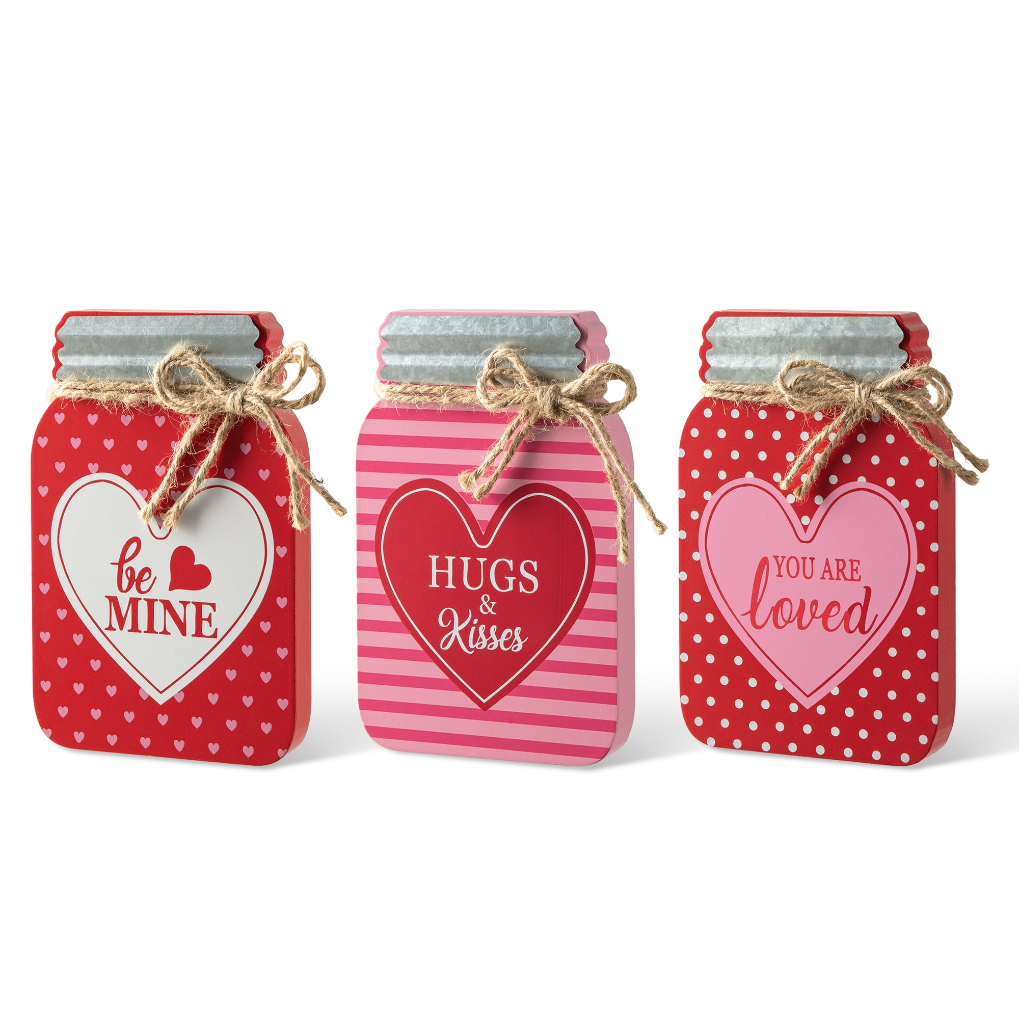 Glitzhome&#xAE; 7&#x22; Set of 3 Valentine&#x27;s Wooden Mason Jar Table Decor