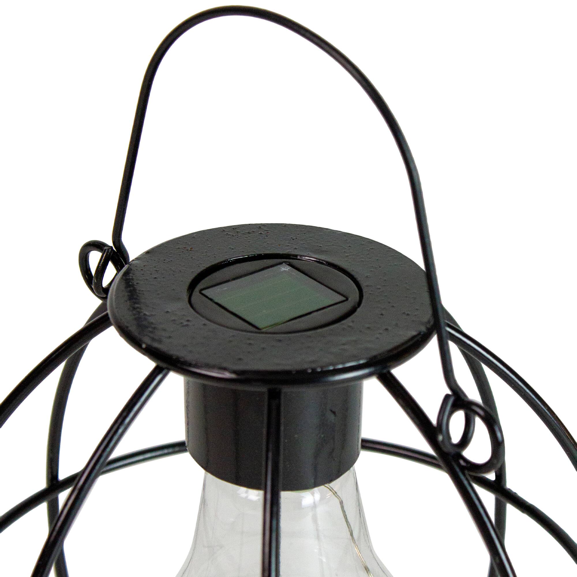 6" Black Geometric Outdoor Hanging Solar Lantern with Handle
