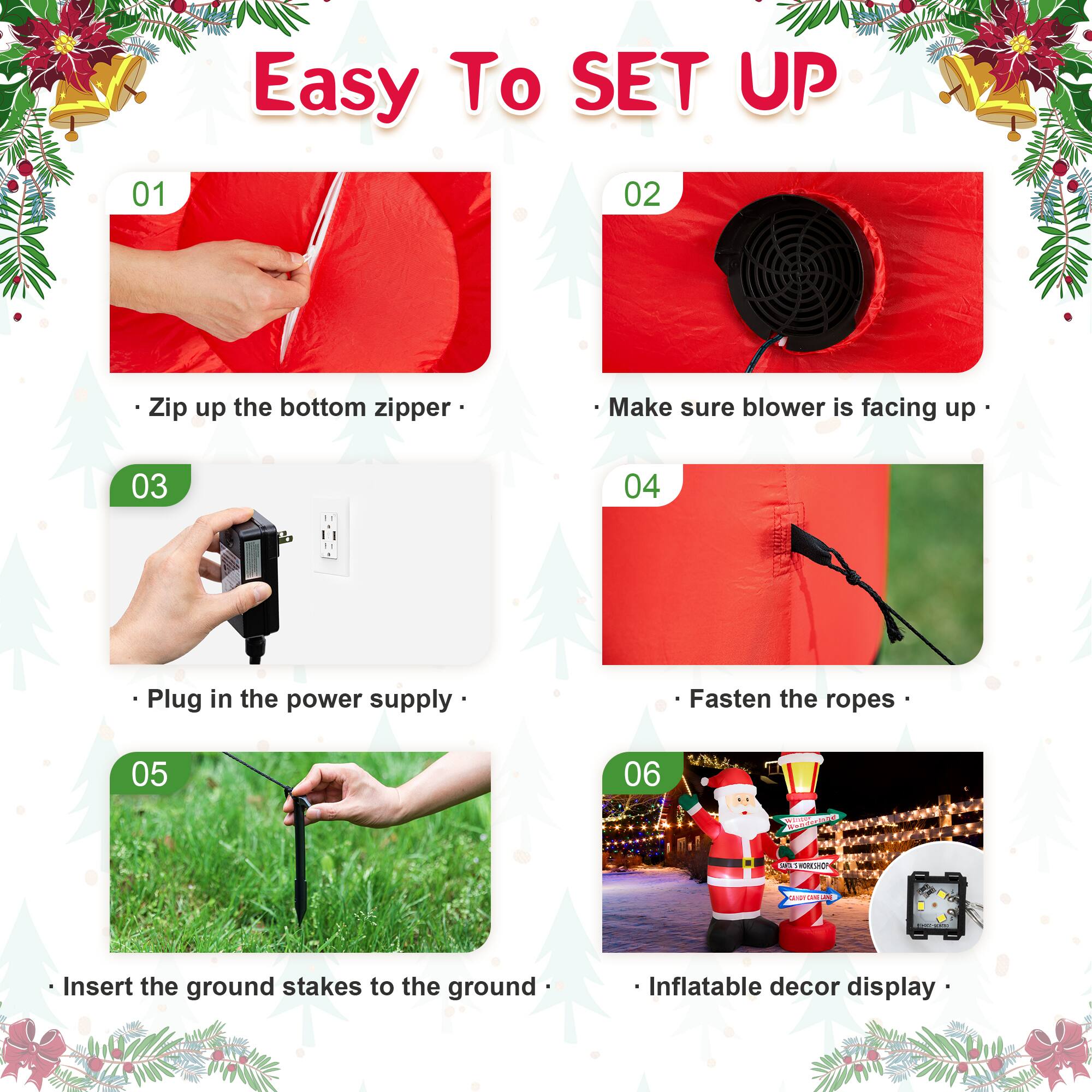 Glitzhome&#xAE; 7FT Lighted Inflatable Santa with Lamp Post Sign Decor