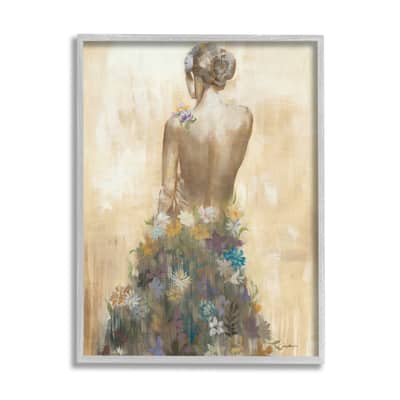 Stupell Industries Nude Female Body Soft Tone Flower Dress in Gray Frame Wall Art in Brown | 16″ x 20″ | Michaels