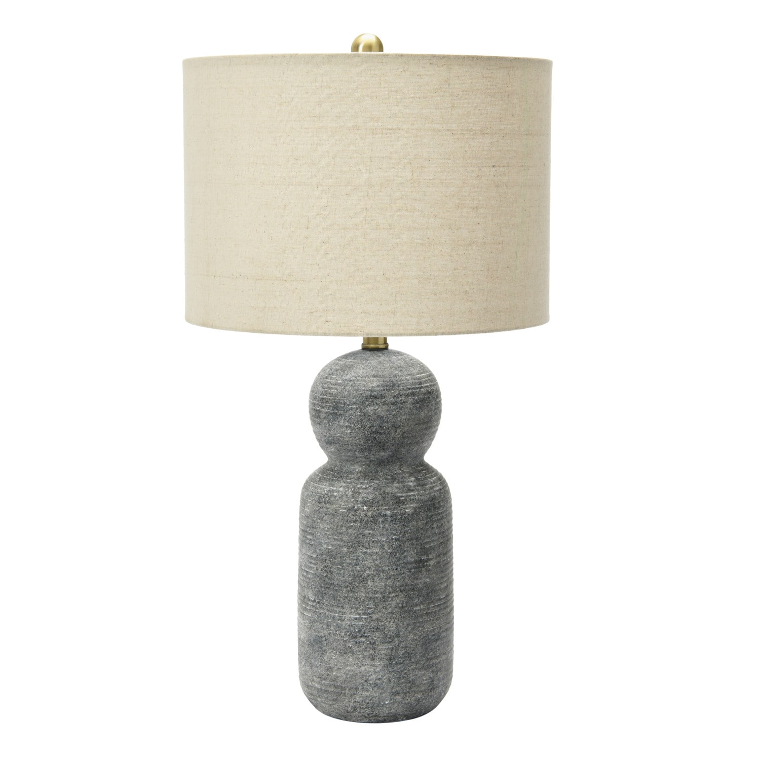26.5&#x22; Curvy Gray Stoneware Desk Lamp with Linen Drum Shade