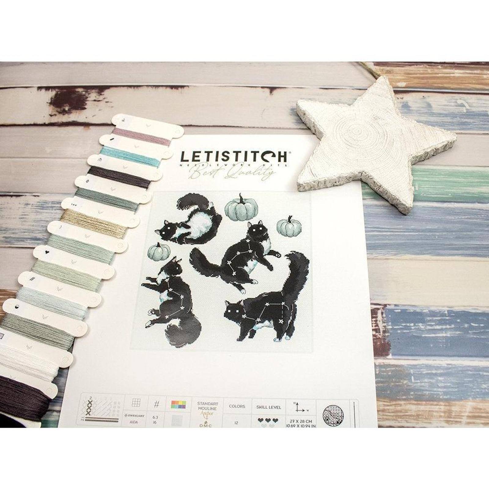 LetiStitch Cat Constellation Counted Cross Stitch Kit