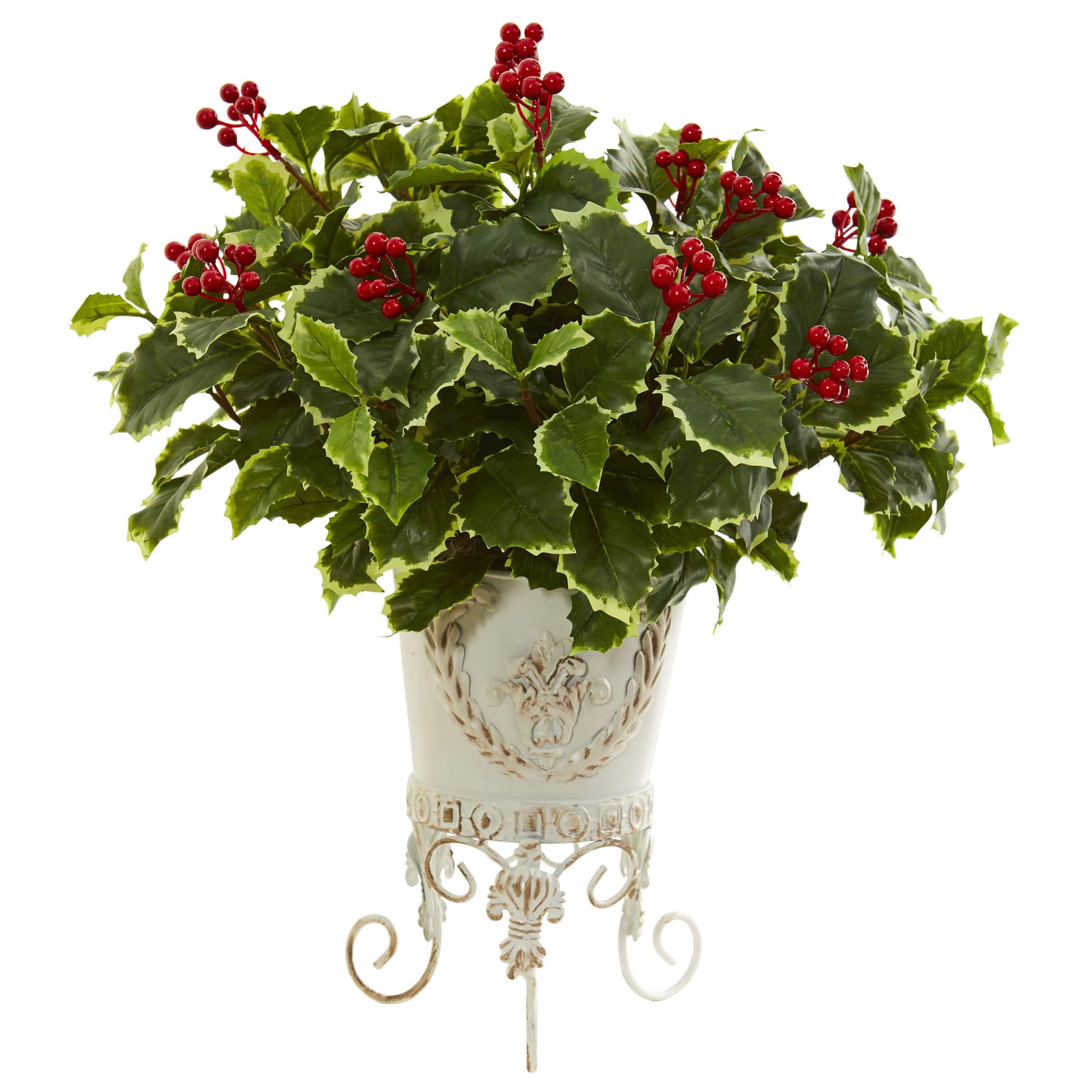 19&#x22; Variegated Holly Plant in Metal Planter