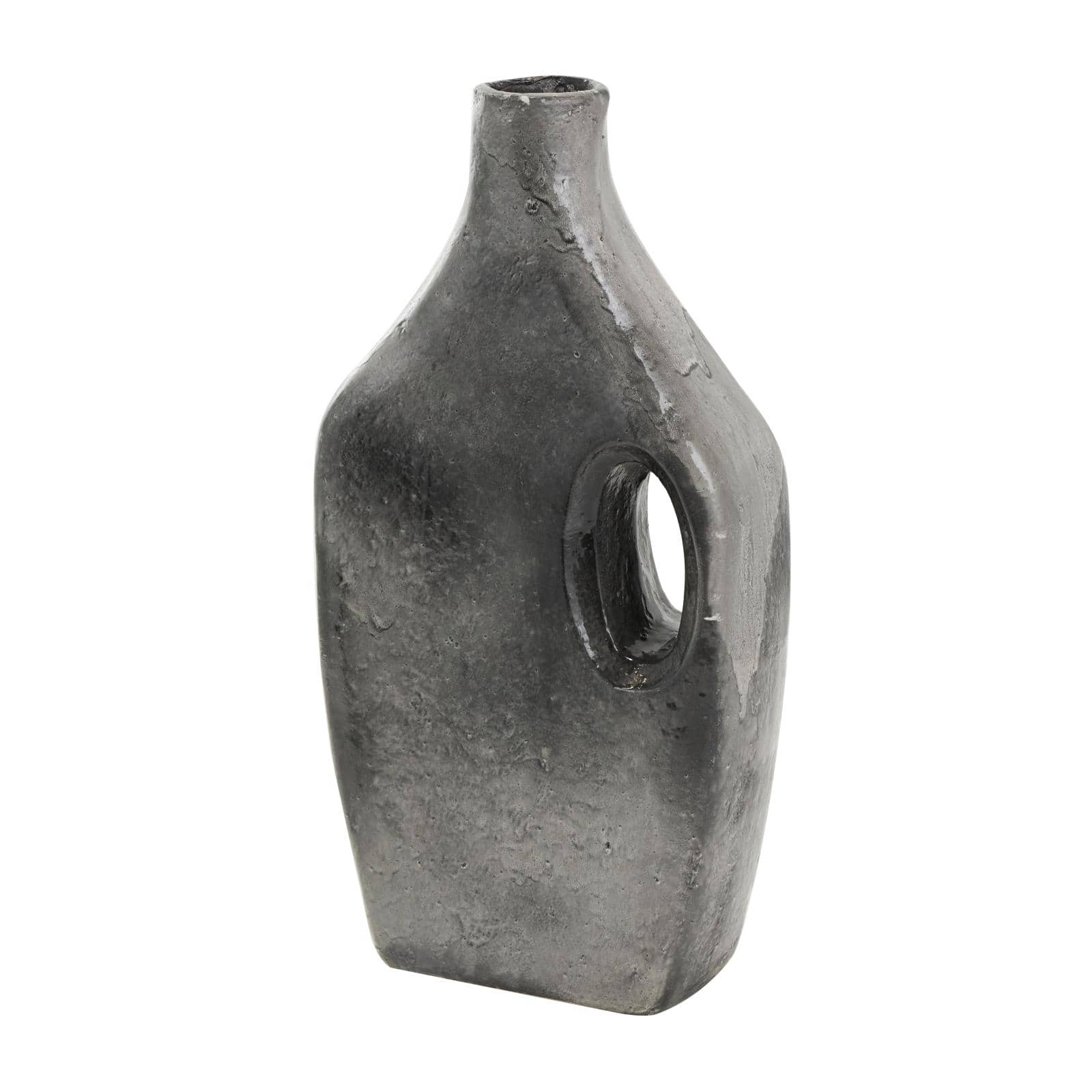 Gray Paper Mache Marble Inspired Decorative Vase with Cutout Handle