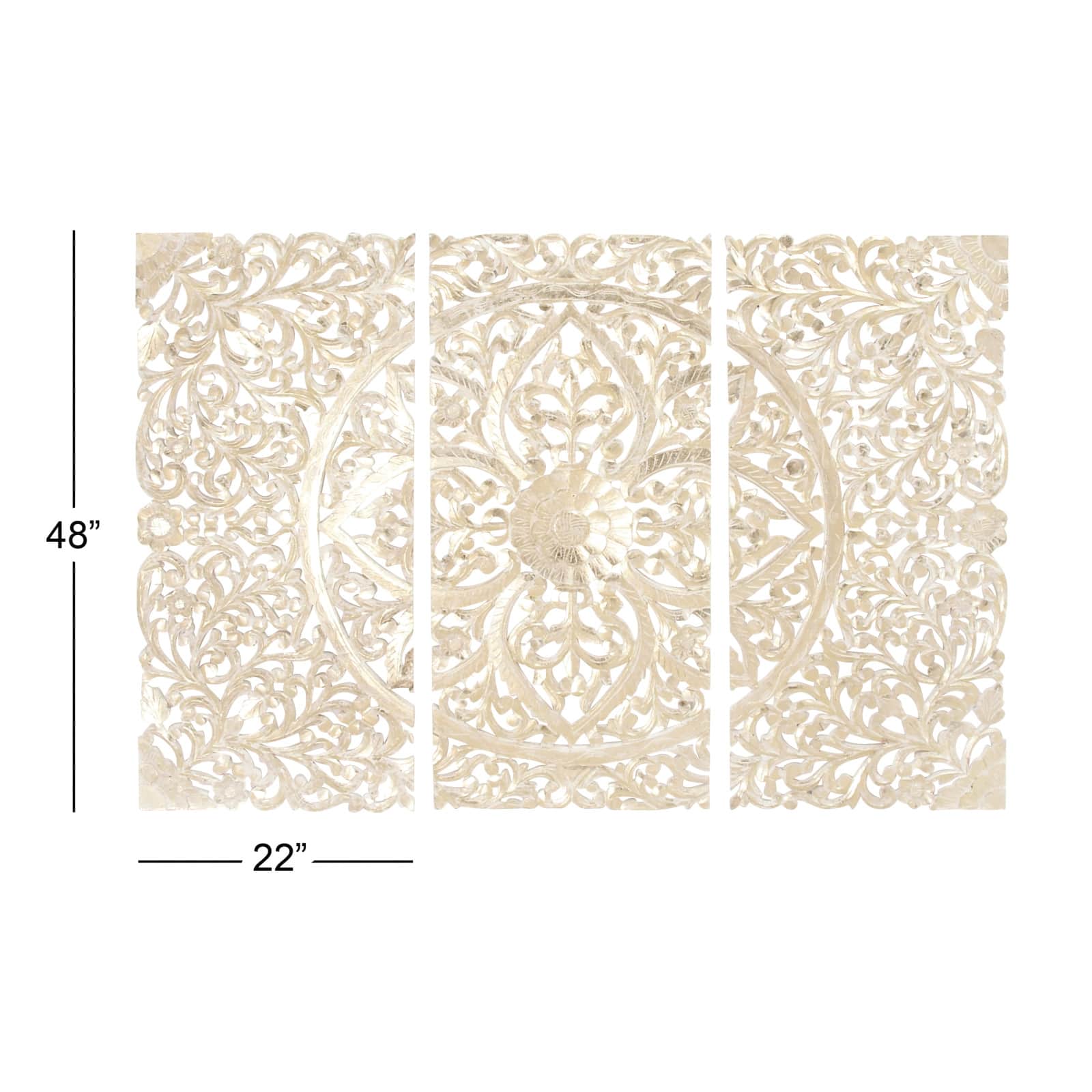 Set of 3 Cream Wood Traditional Floral Wall Decor, 66&#x22; x 48&#x22;
