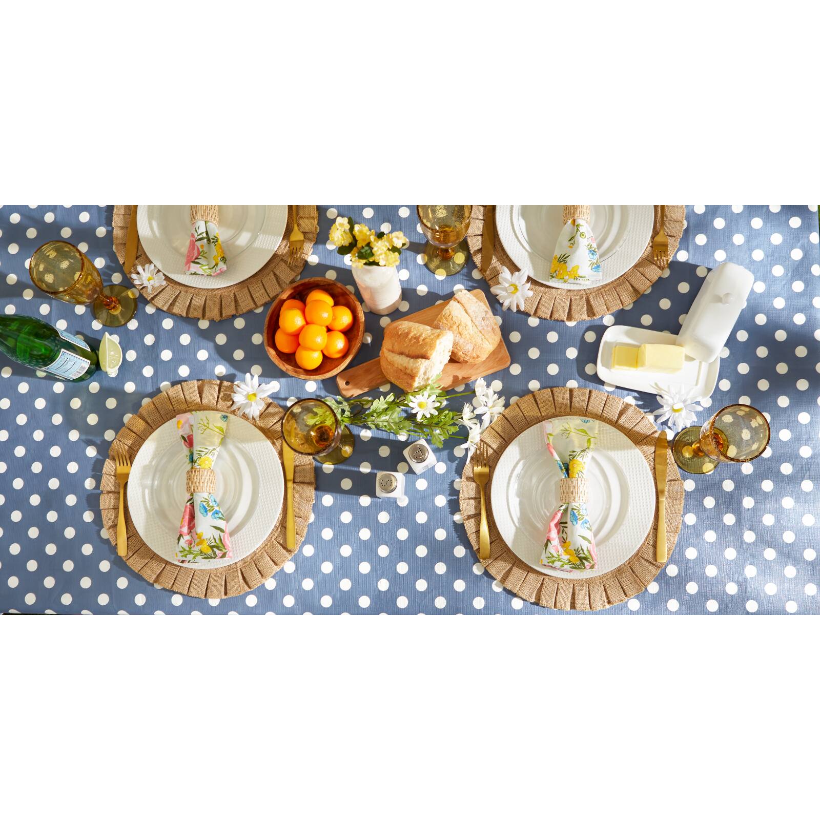 Stonewash Blue Polka Dot Vinyl Tablecloth 70&#x22; Round