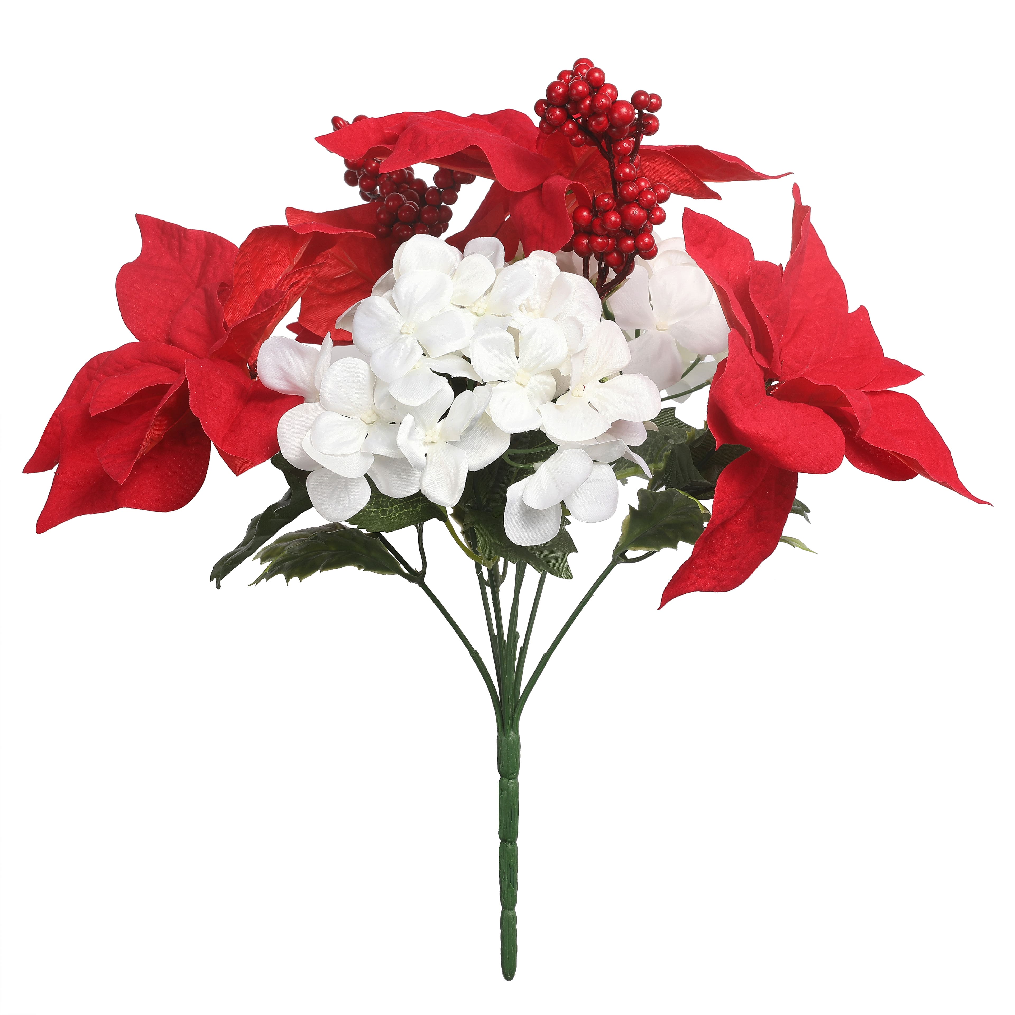15&#x22; Red Poinsettia &#x26; White Hydrangea Deluxe Bush by Ashland&#xAE;