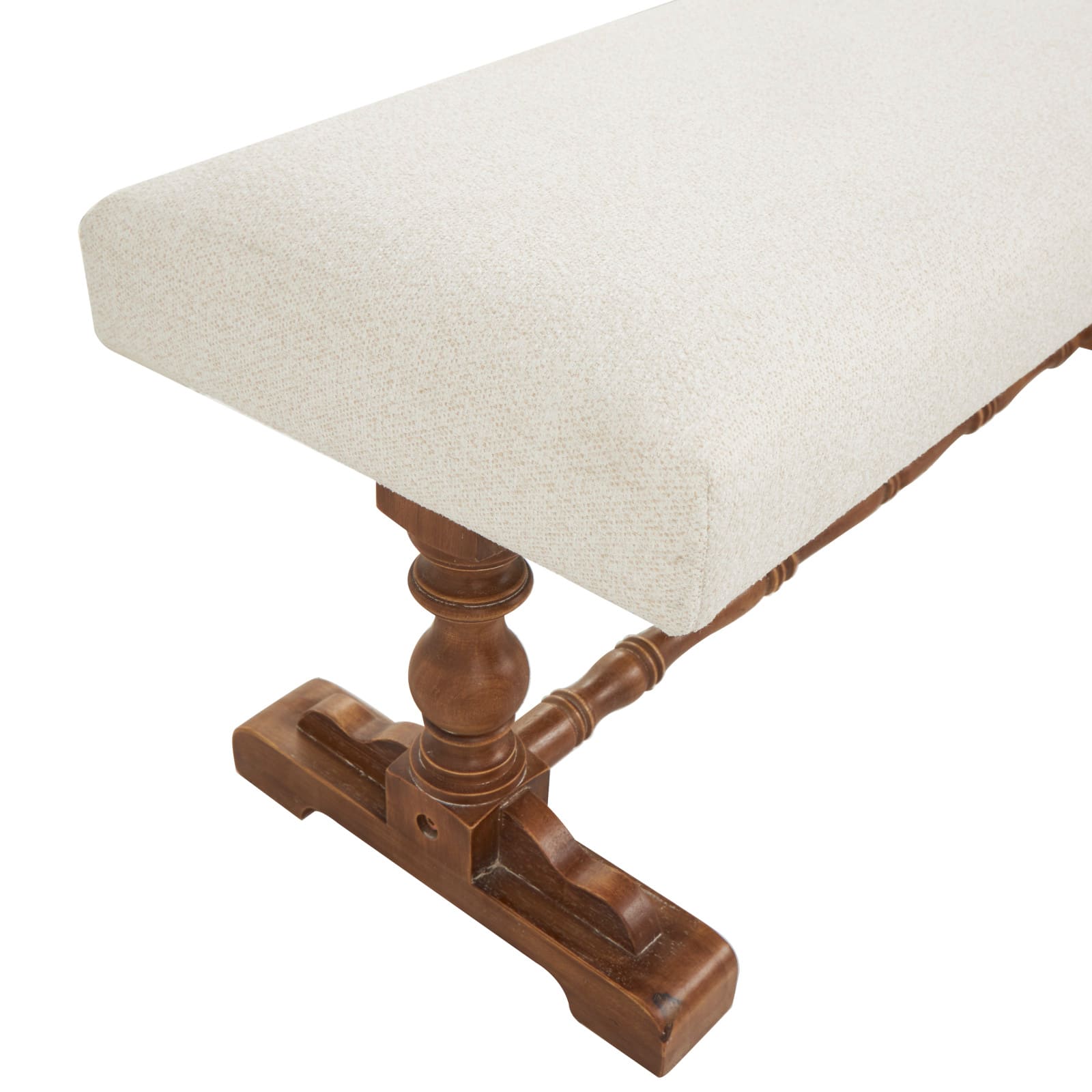 Cream Fabric Bench with Brown Turned Legs