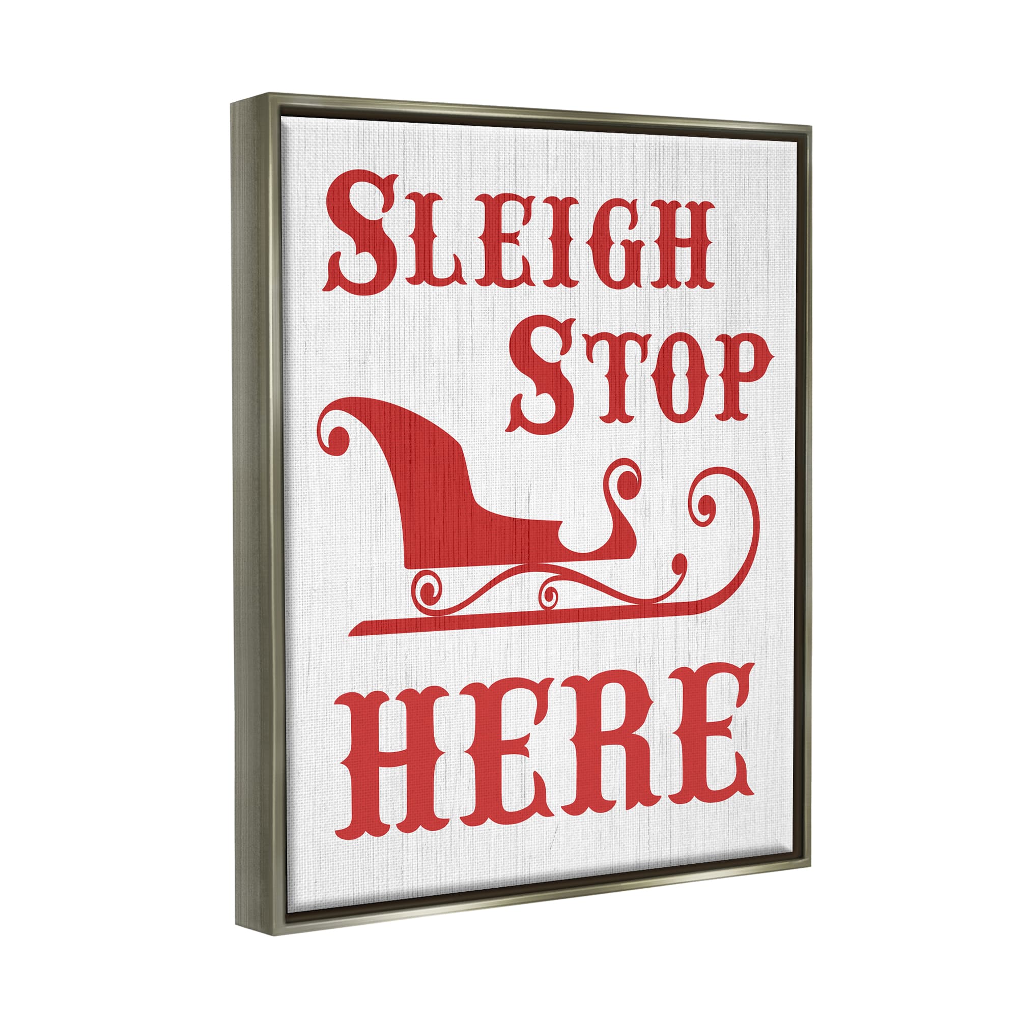Stupell Industries Sleigh Stop Here Christmas Landing Sign Framed Floater Canvas Wall Art