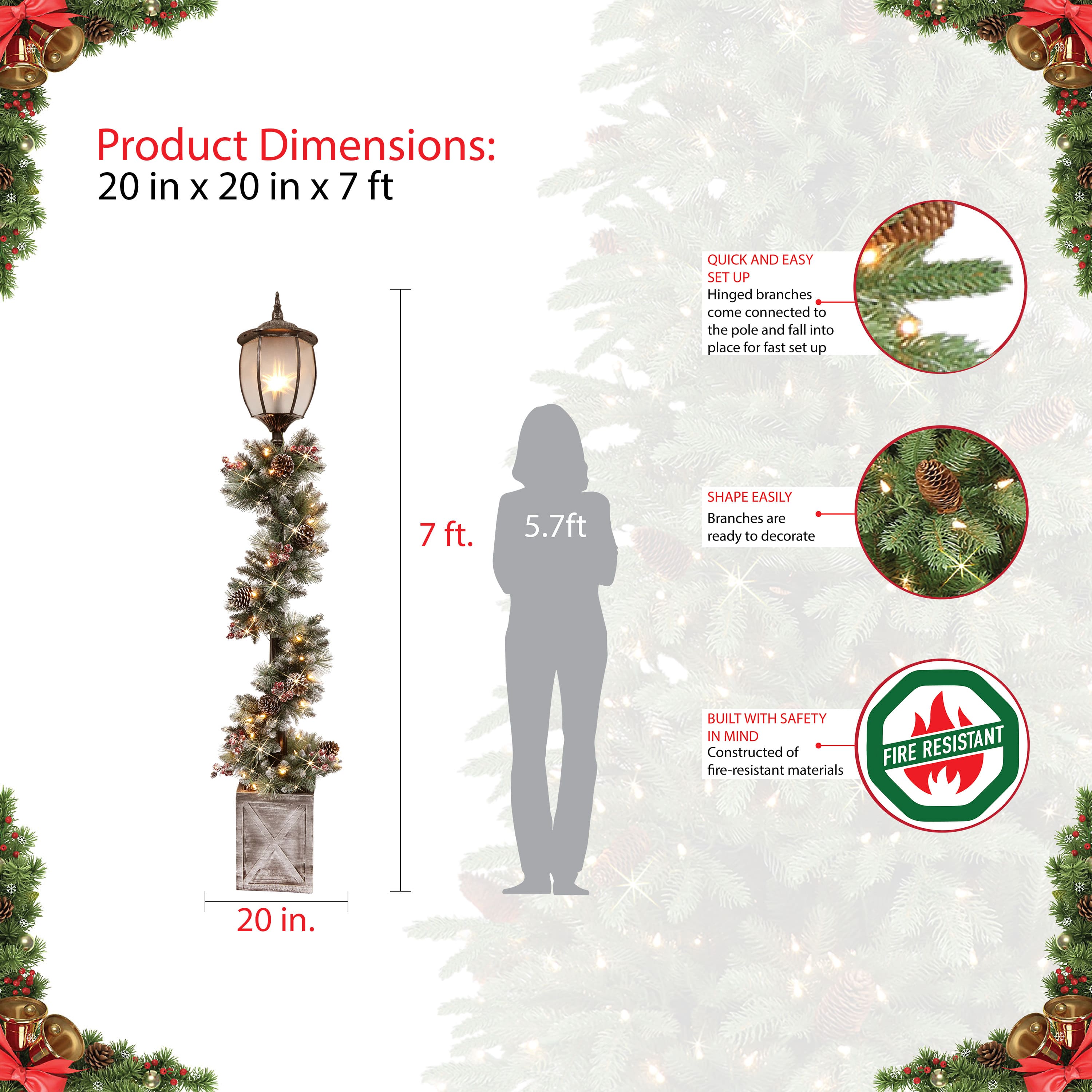 7ft. Lamp Post with Pre-Lit Decorated Garland