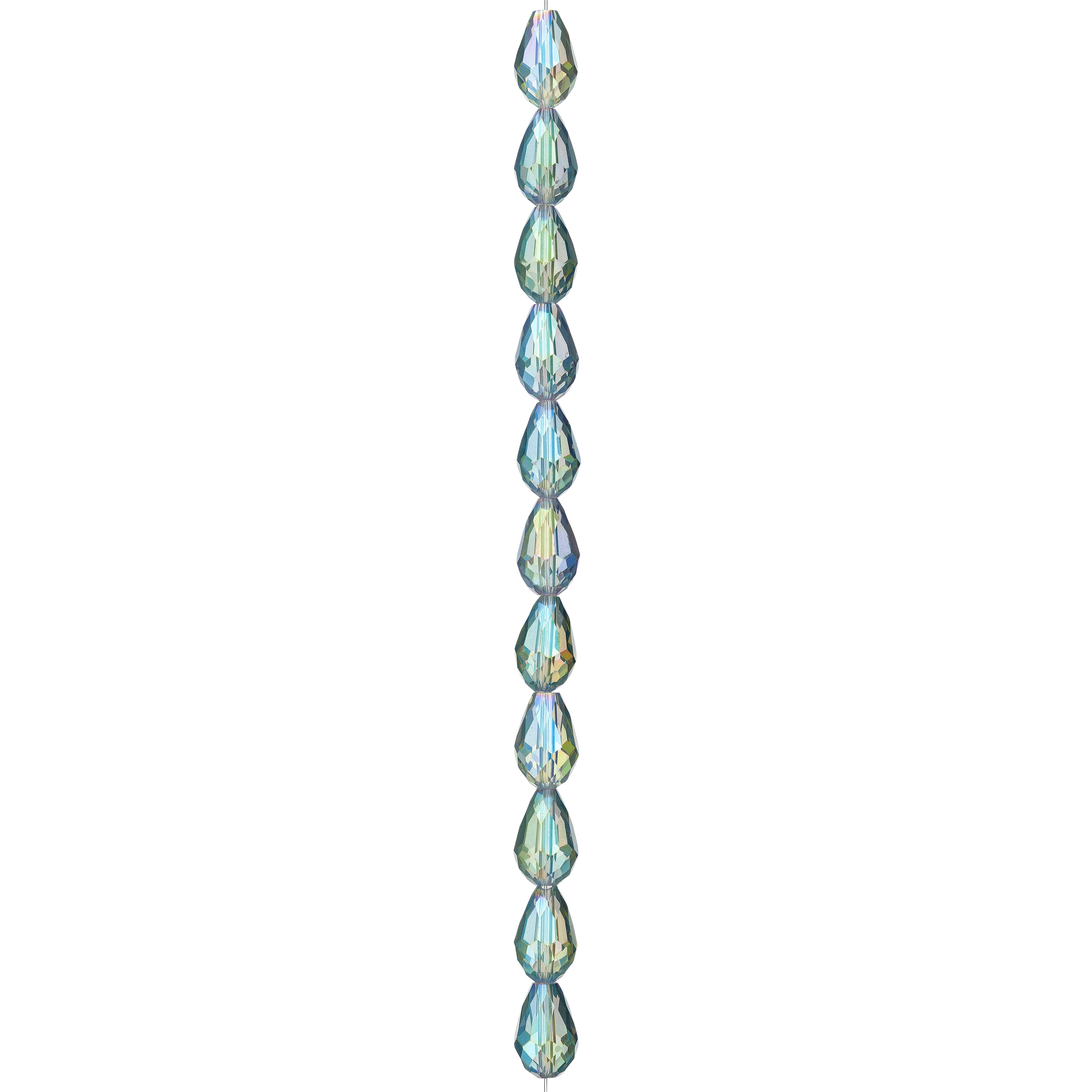 Iridescent Green Glass Teardrop Beads, 14mm by Bead Landing&#x2122;