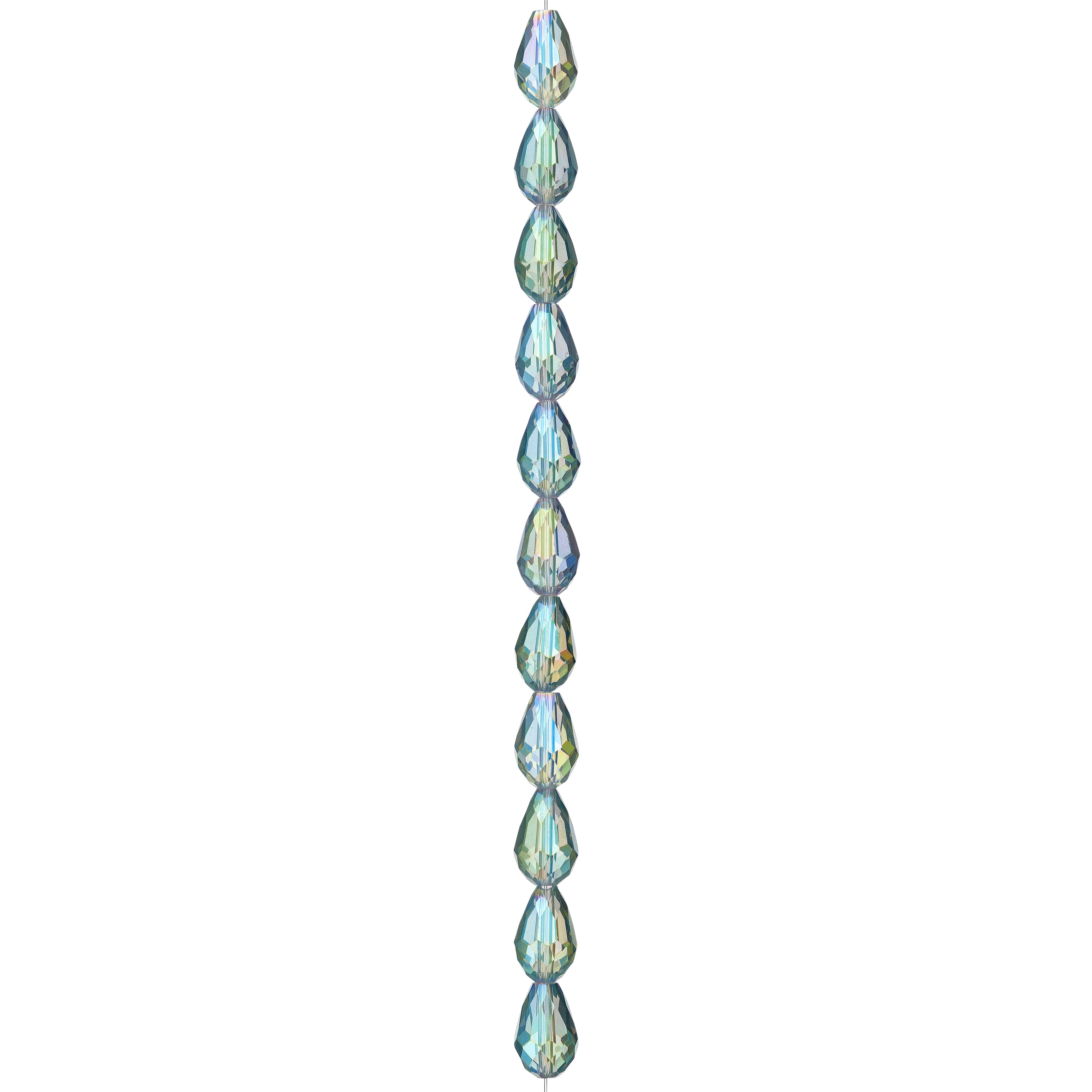 Iridescent Green Glass Teardrop Beads, 14mm by Bead Landing™
