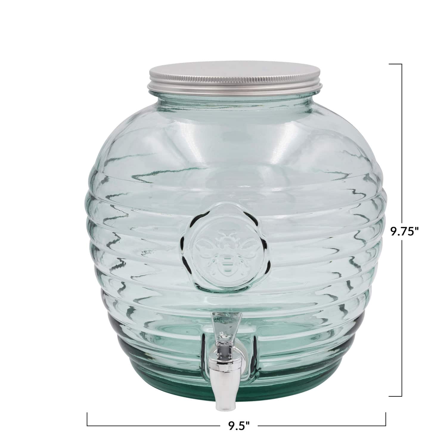 Hello Honey® 9.75" Clear Reclaimed Glass Ribbed Beverage Dispenser with Bee Embossing