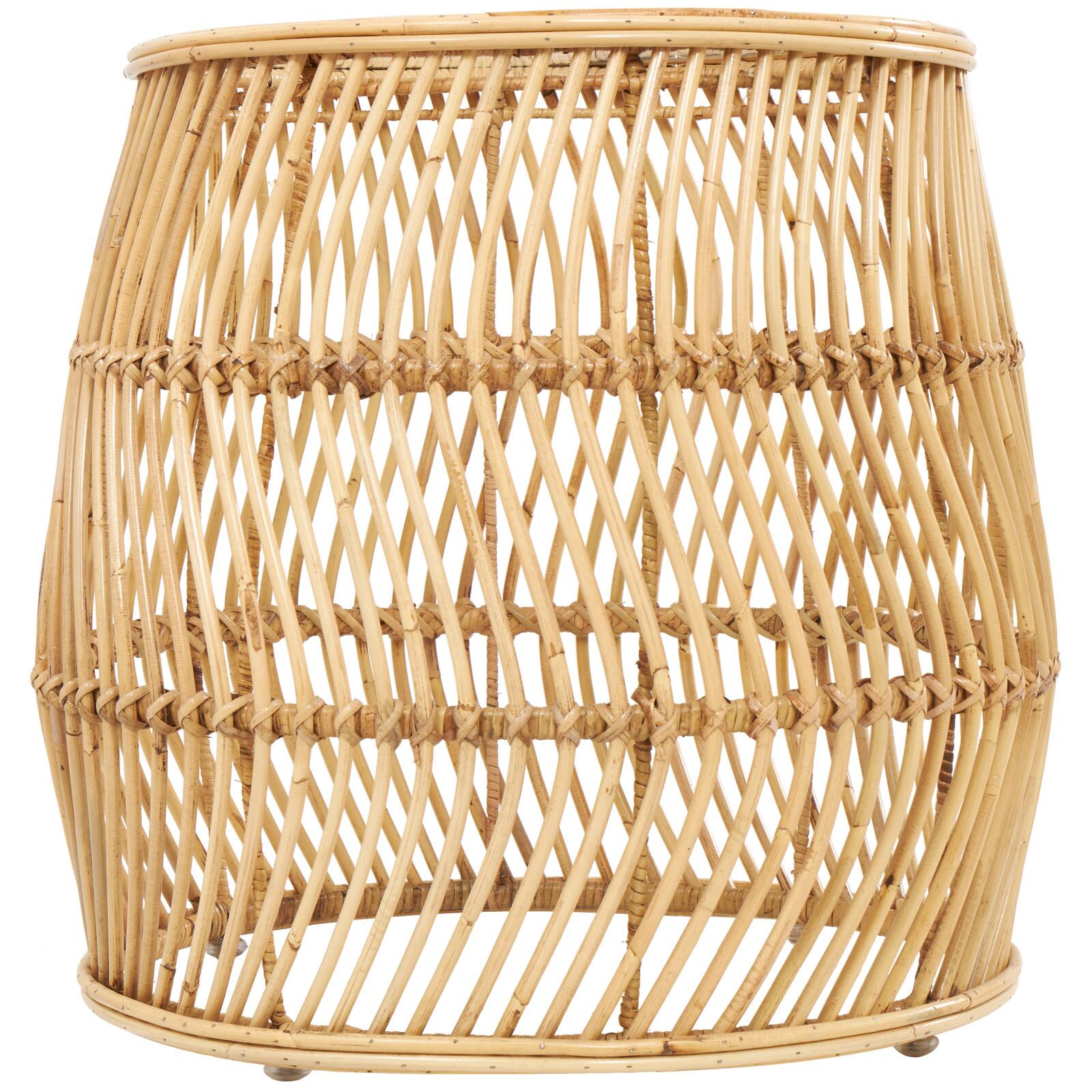 Brown Rattan Handmade Wavy Woven Accent Table with Glass Top