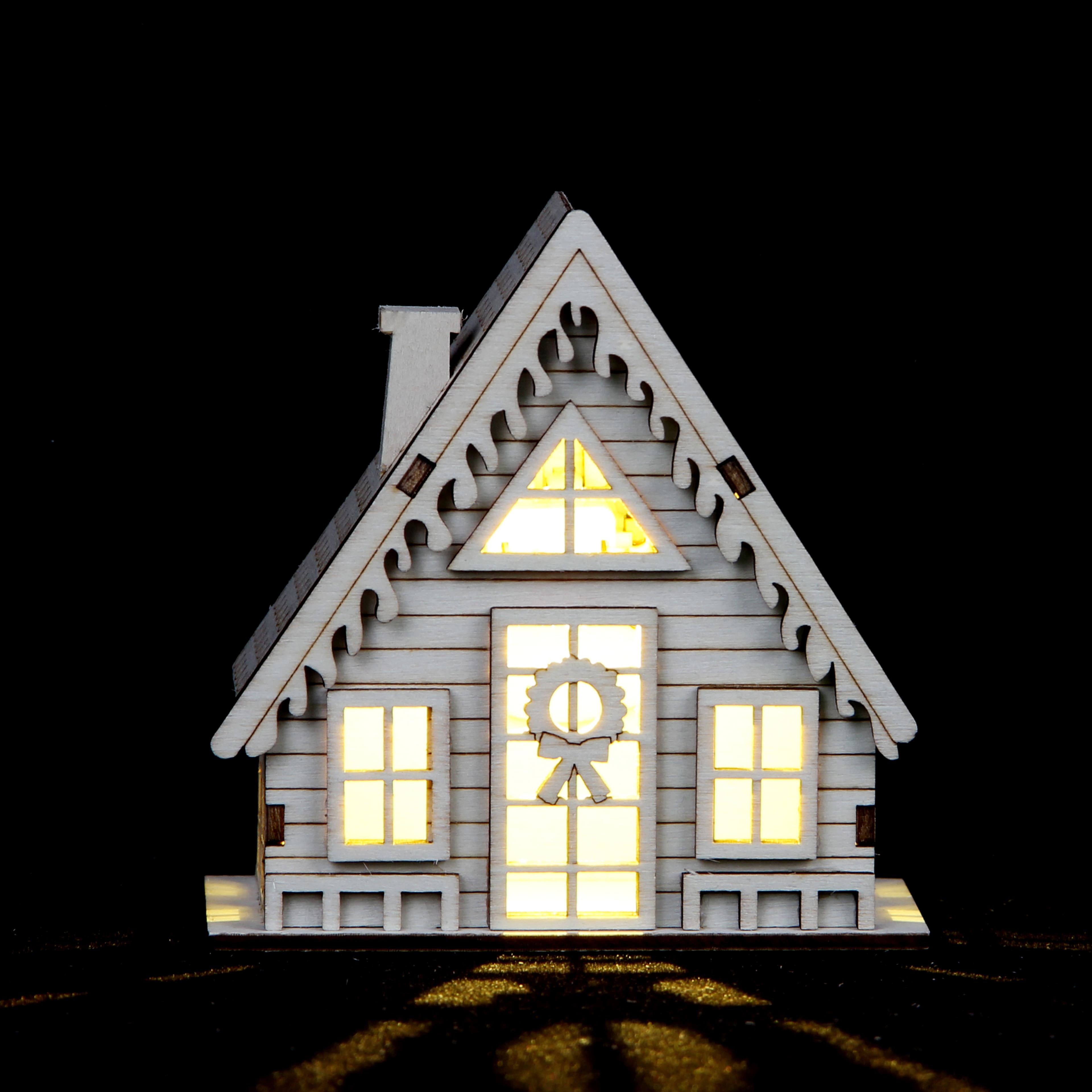 3.75&#x22; Unfinished Village A-Frame House DIY LED Wood D&#xE9;cor by Make Market&#xAE;