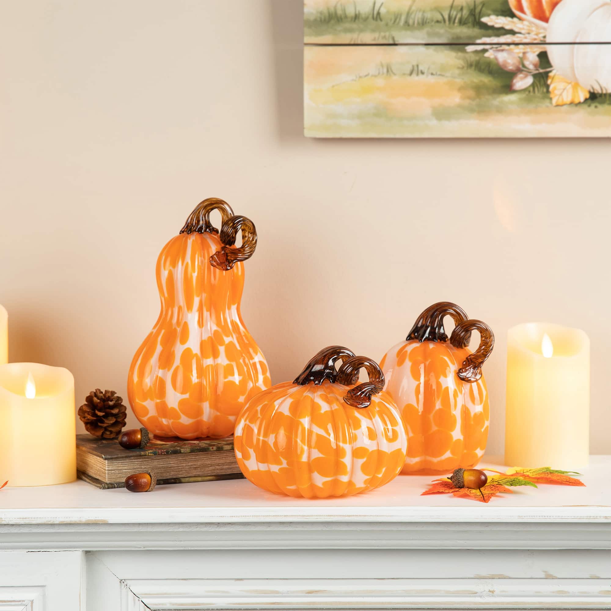 Glitzhome&#xAE; Orange Glass Pumpkin &#x26; Gourd Set