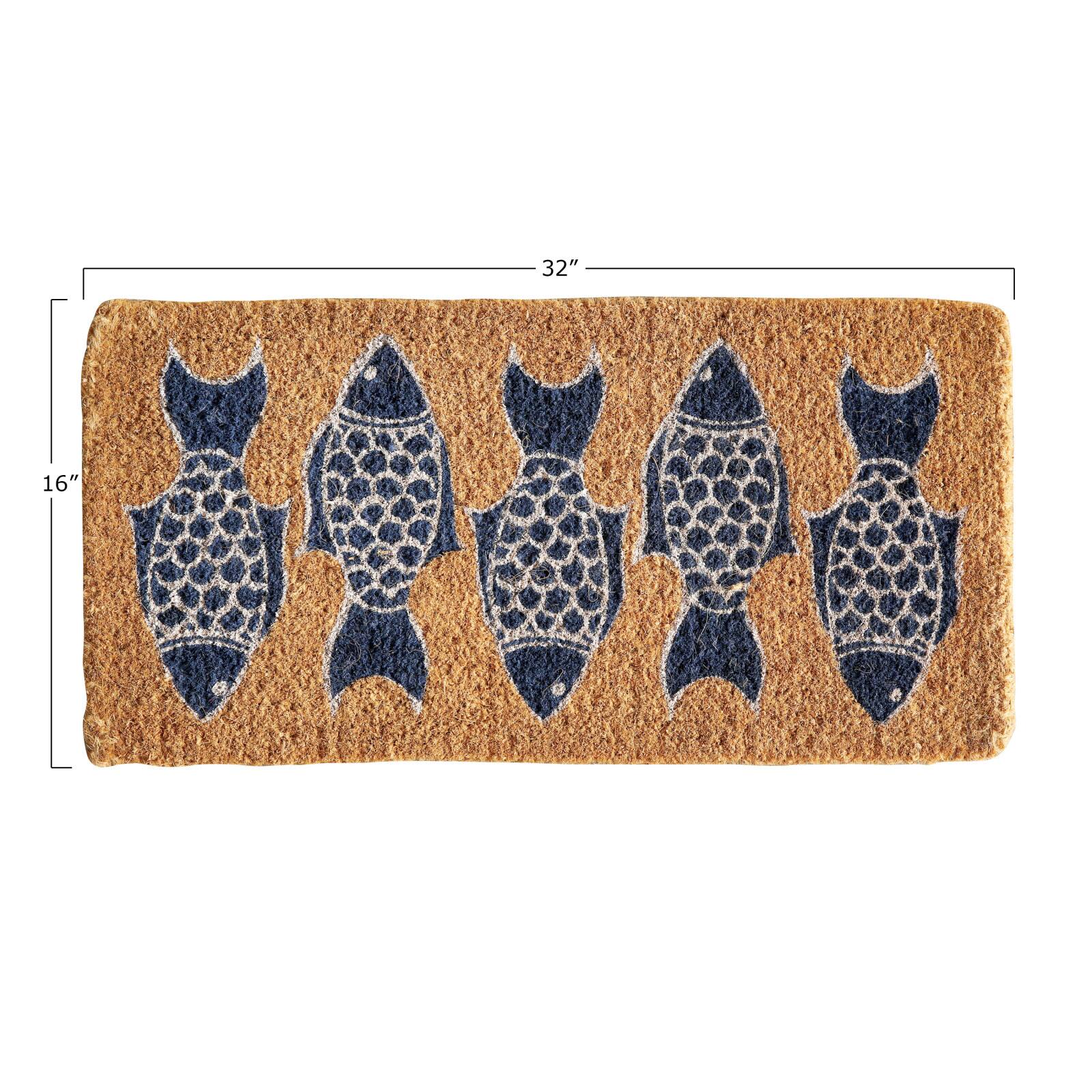 Hello Honey&#xAE; Black &#x26; White Fish Images Natural Coir Doormat