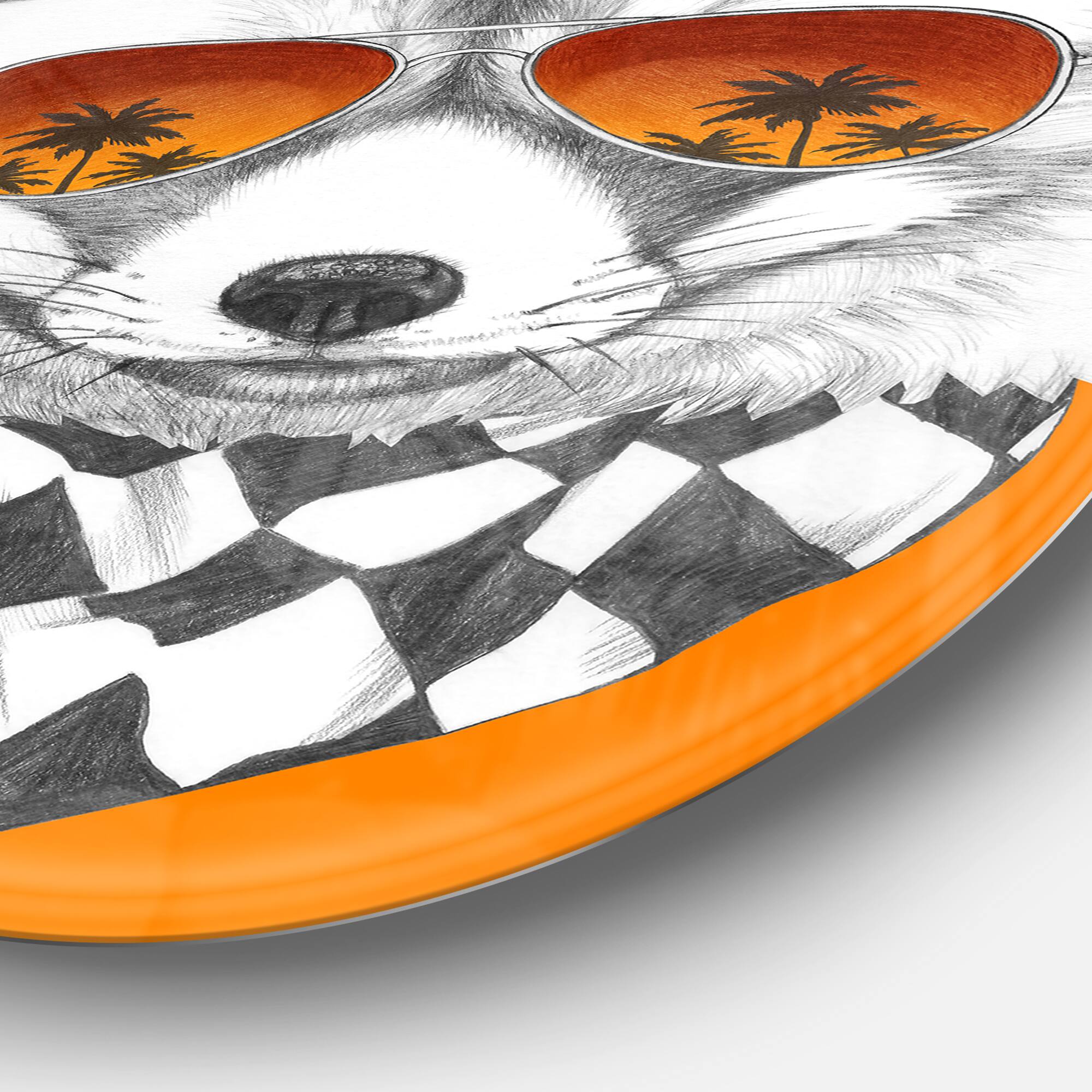 Designart - Fox with Mirror and Sunglasses' Disc Contemporary Animal Metal Circle Wall Decor