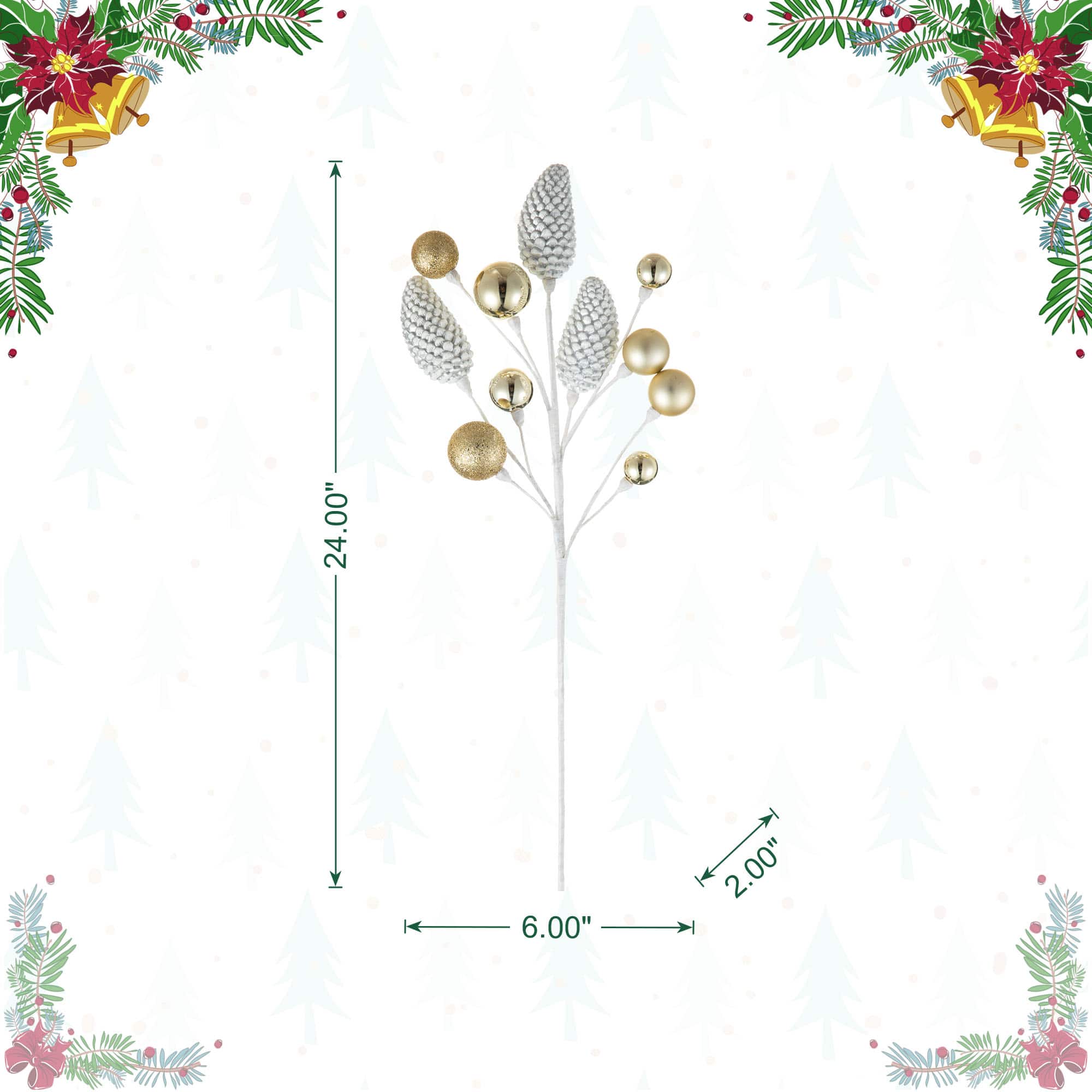 Glitzhome&#xAE; 24&#x22; Christmas Elegant Silver &#x26; Gold Pinecone Pick, 4ct.