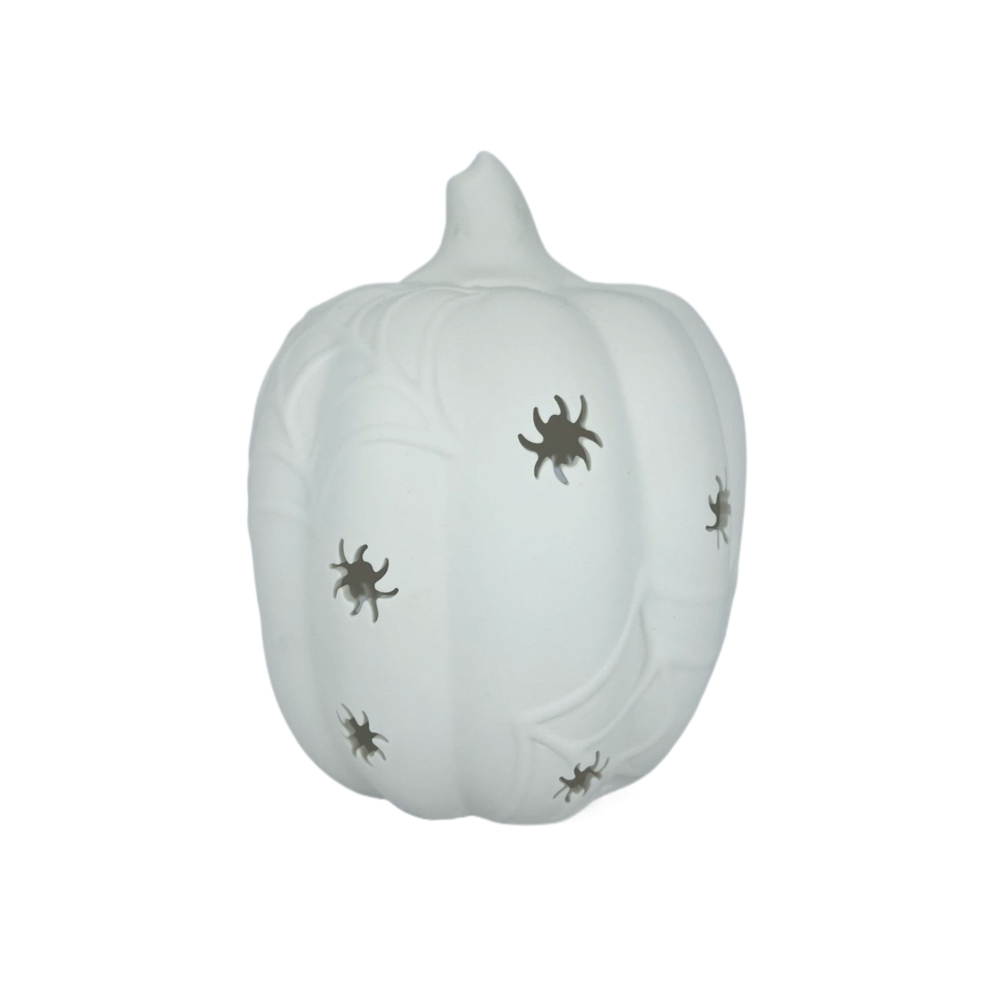 7.25&#x22; DIY Ceramic LED Pumpkin with Spiders D&#xE9;cor by Make Market&#xAE;