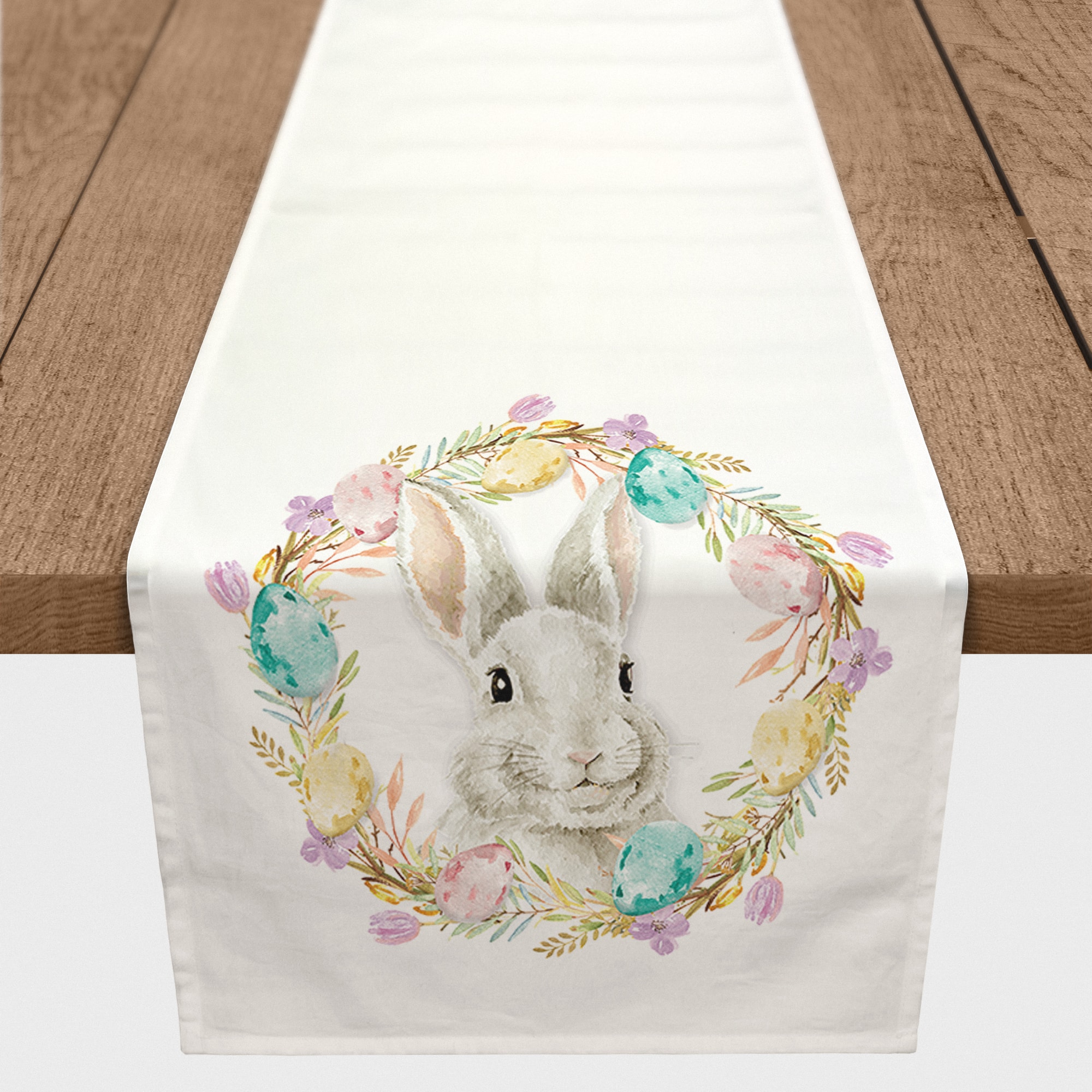 Easter Bunny Wreath 16&#x22; x 72&#x22; Poly Twill Table Runner