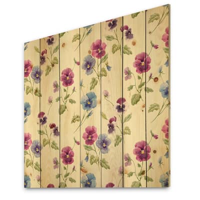 Designart - Pink and Blue Pansy Flowers I - Traditional Print on Natural Pine Wood in Yellow | 35" x 35" | Michaels®