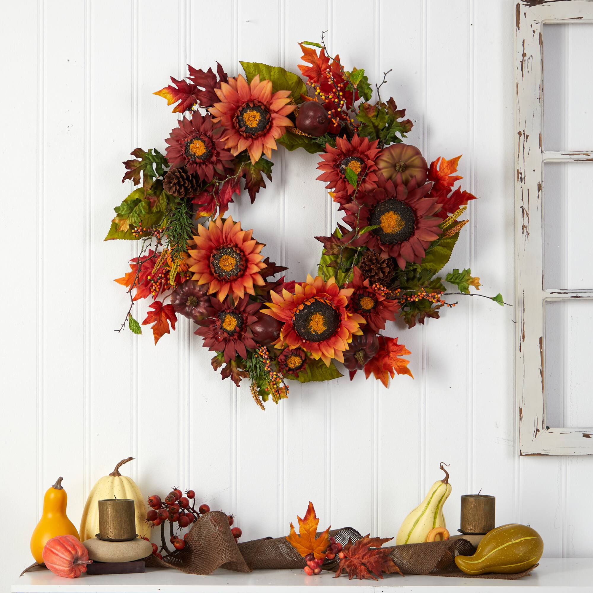 24" Sunflower, Pumpkin, Pinecone & Berries Fall Artificial Wreath