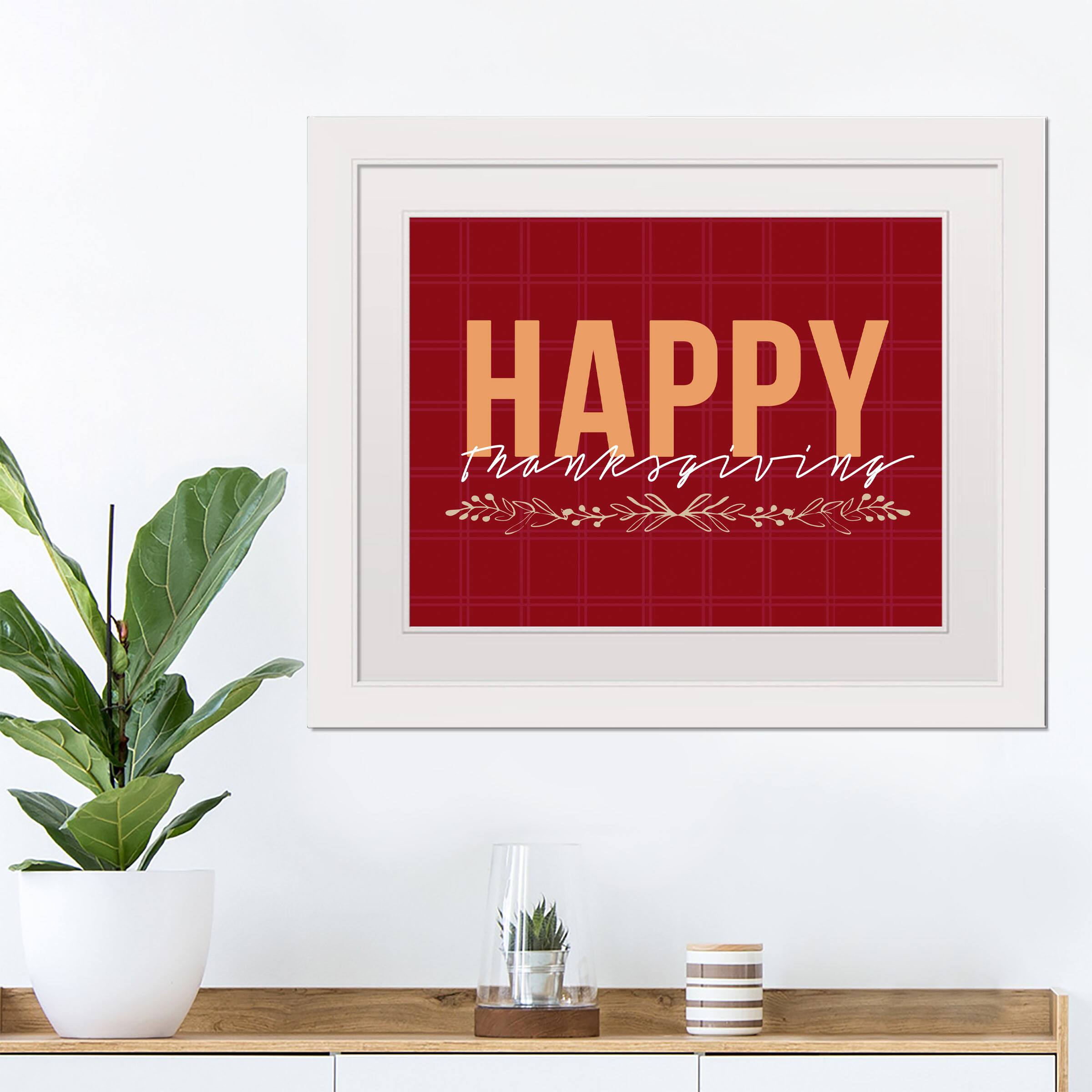 Happy Thanksgiving Red White Framed Print Under Plexiglass