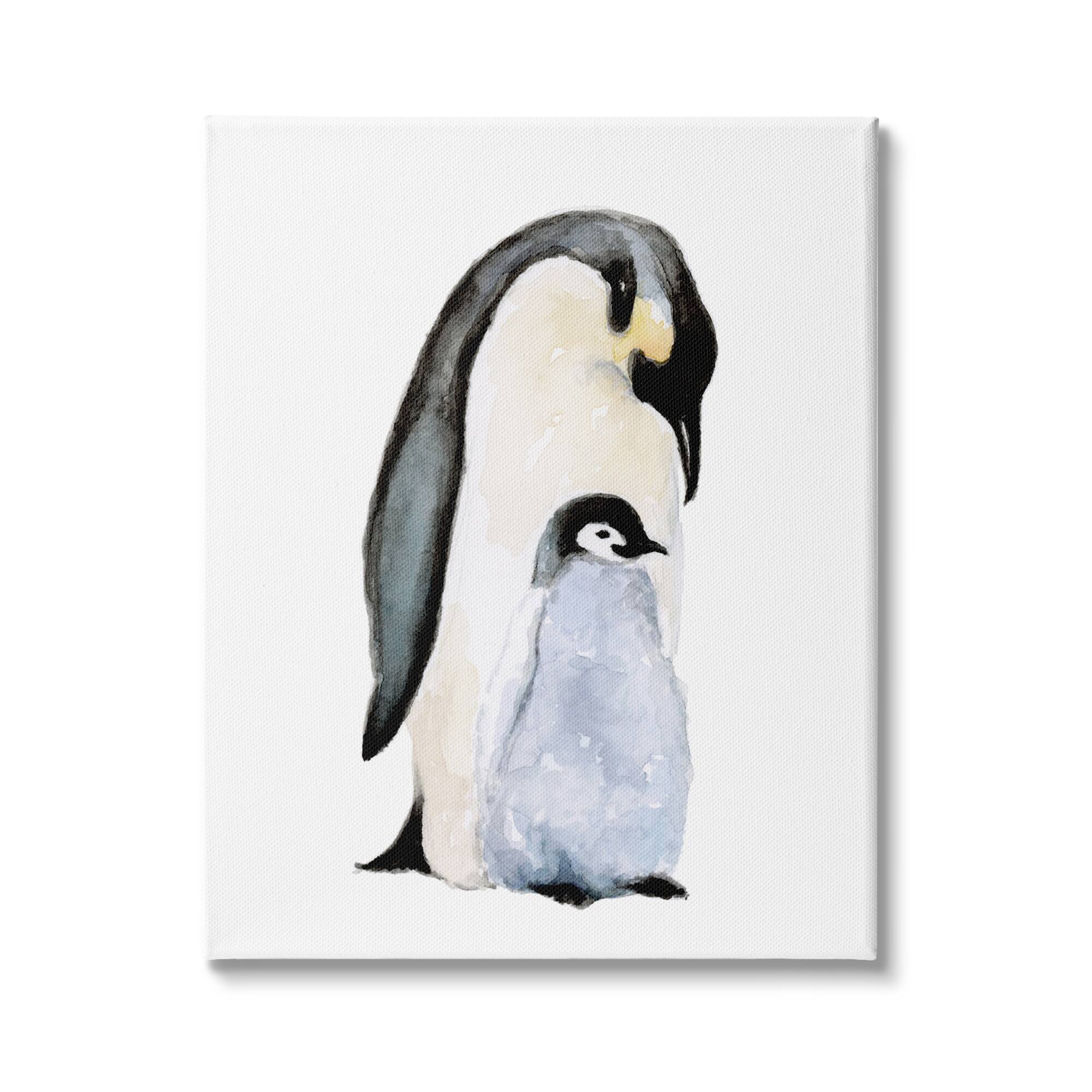 Stupell Industries Penguin and Chick Watercolor Painting Children&#x27;s Nursery Arctic Canvas Wall Art