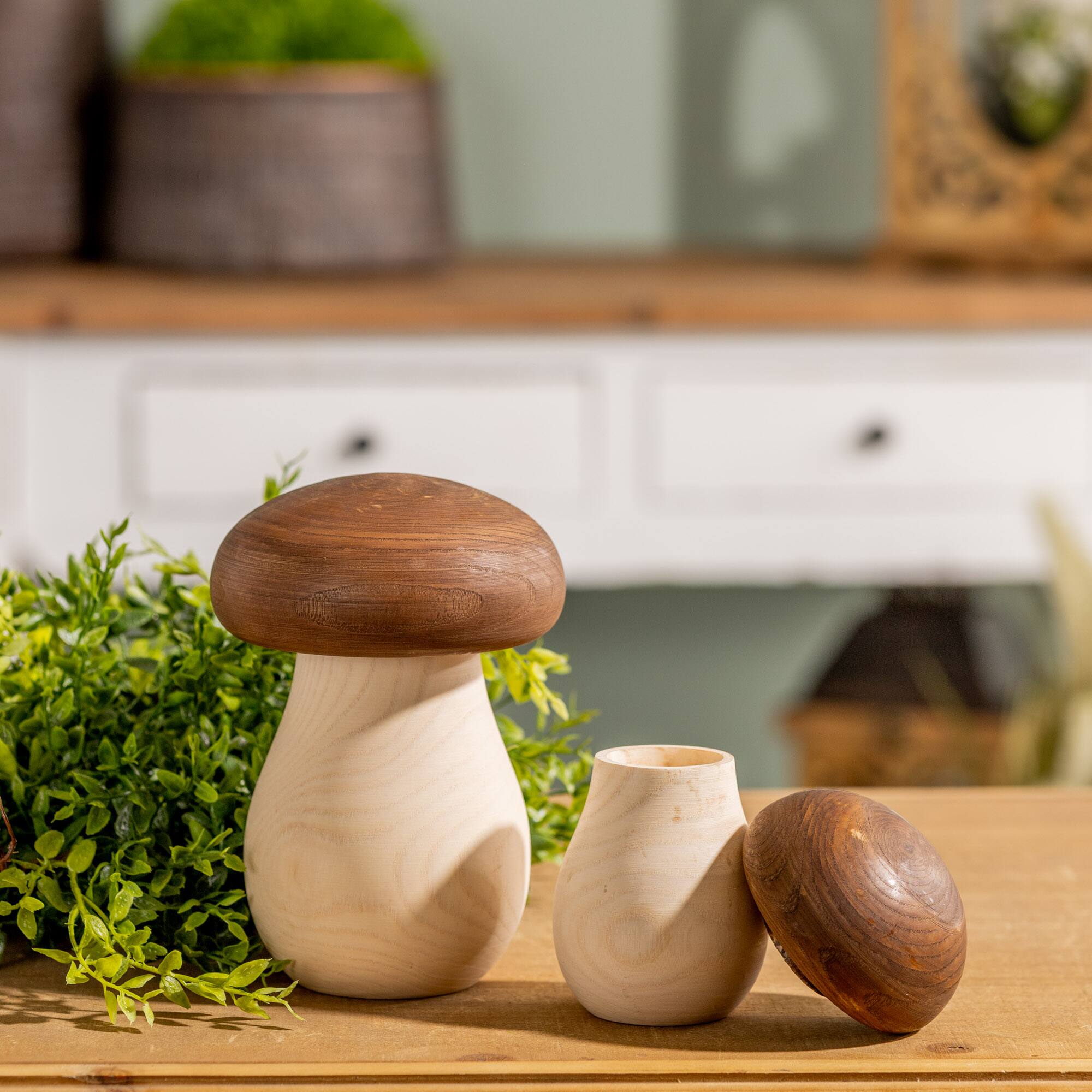 Wood Mushroom Box D&#xE9;cor Set