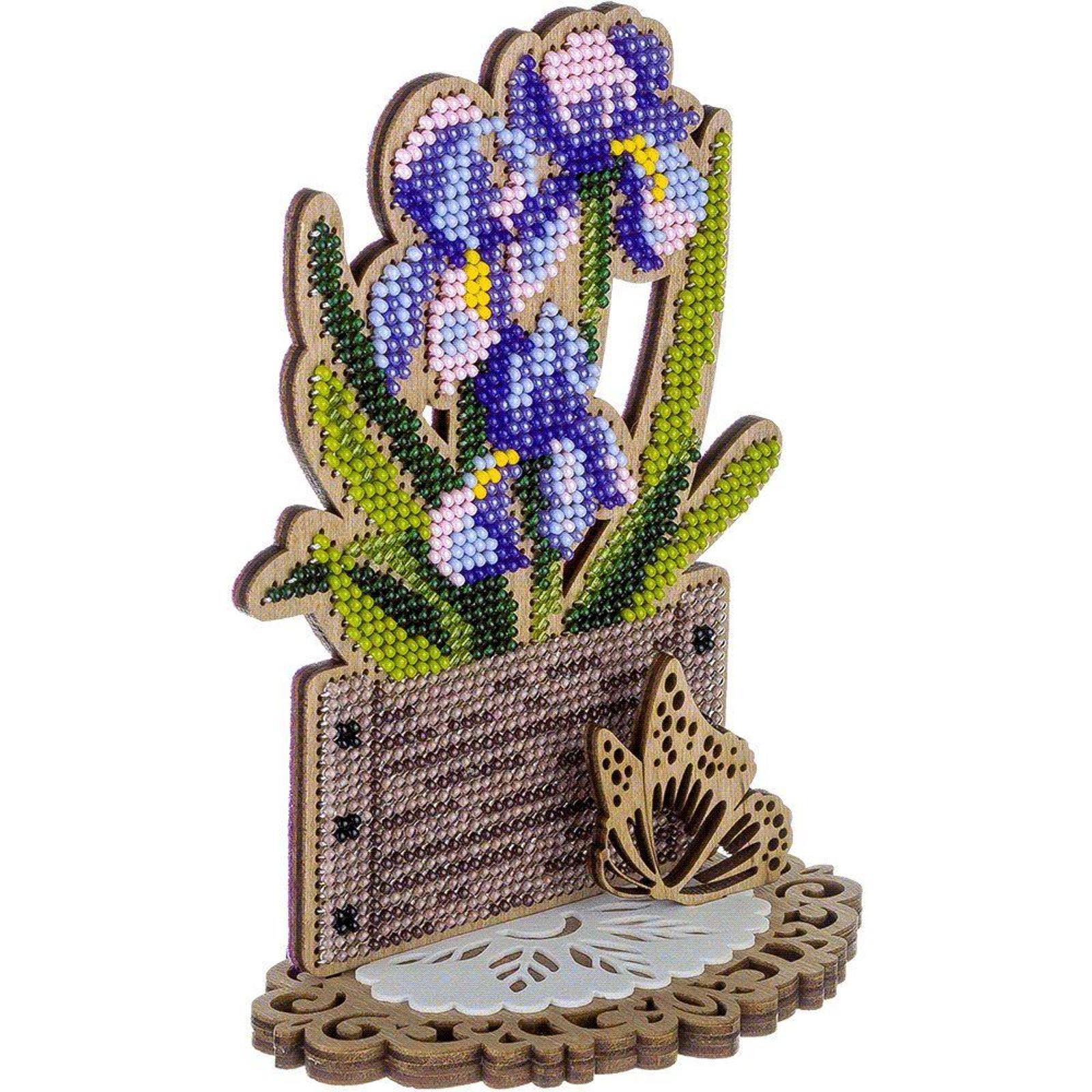 Wonderland Crafts Irises Bead Embroidery on Wood Kit