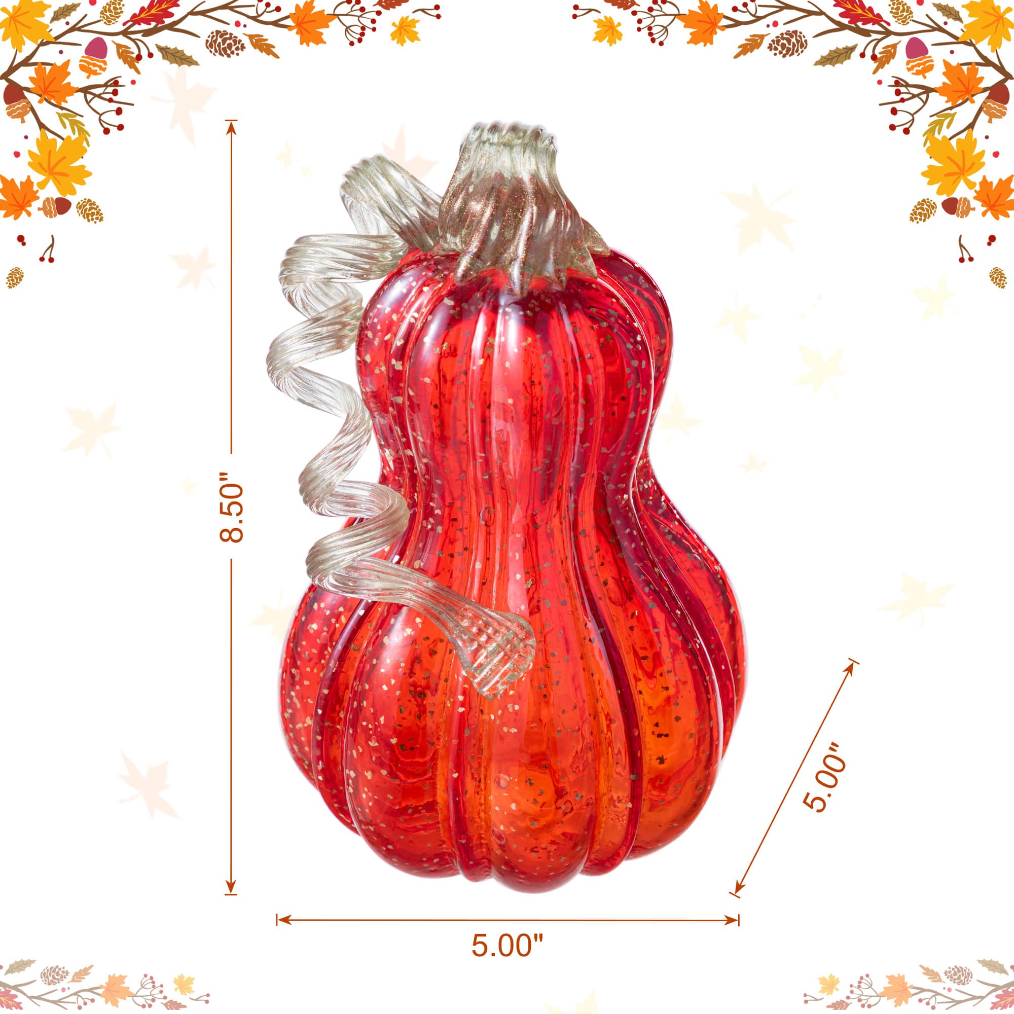 Glitzhome&#xAE; 8.5&#x22; Fall Red Glass Gourd with Glitter