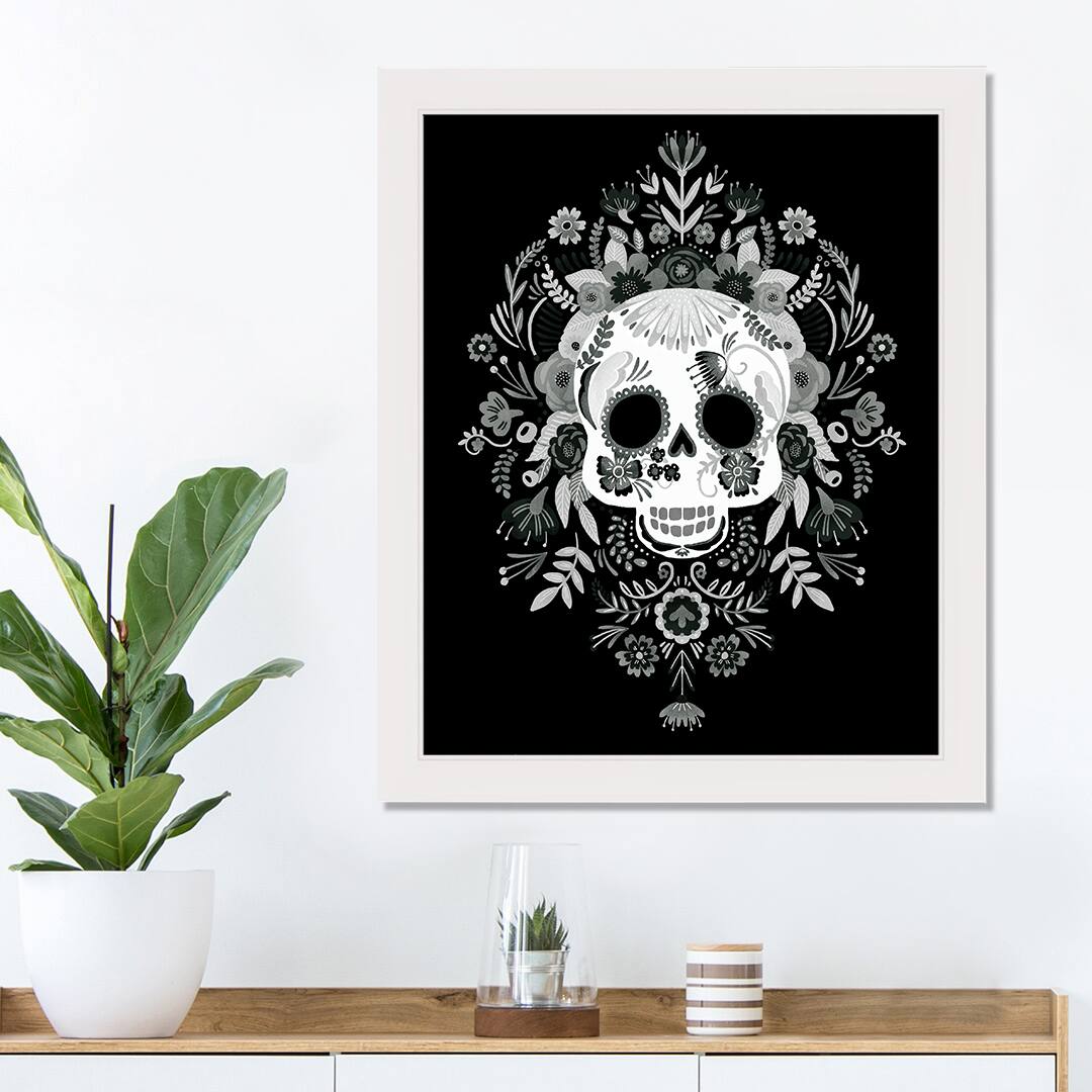 Sugar Skull 16" x 20" White Framed Print Under Plexiglass