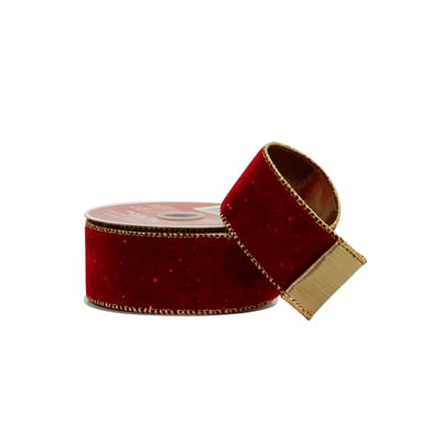 Ruban De Velours Rouge De 9,1 M X 6,3 Cm Avec Bords Dorés Pour Emballage Cadeau, Sapin De Noël, Décoration De La Maison