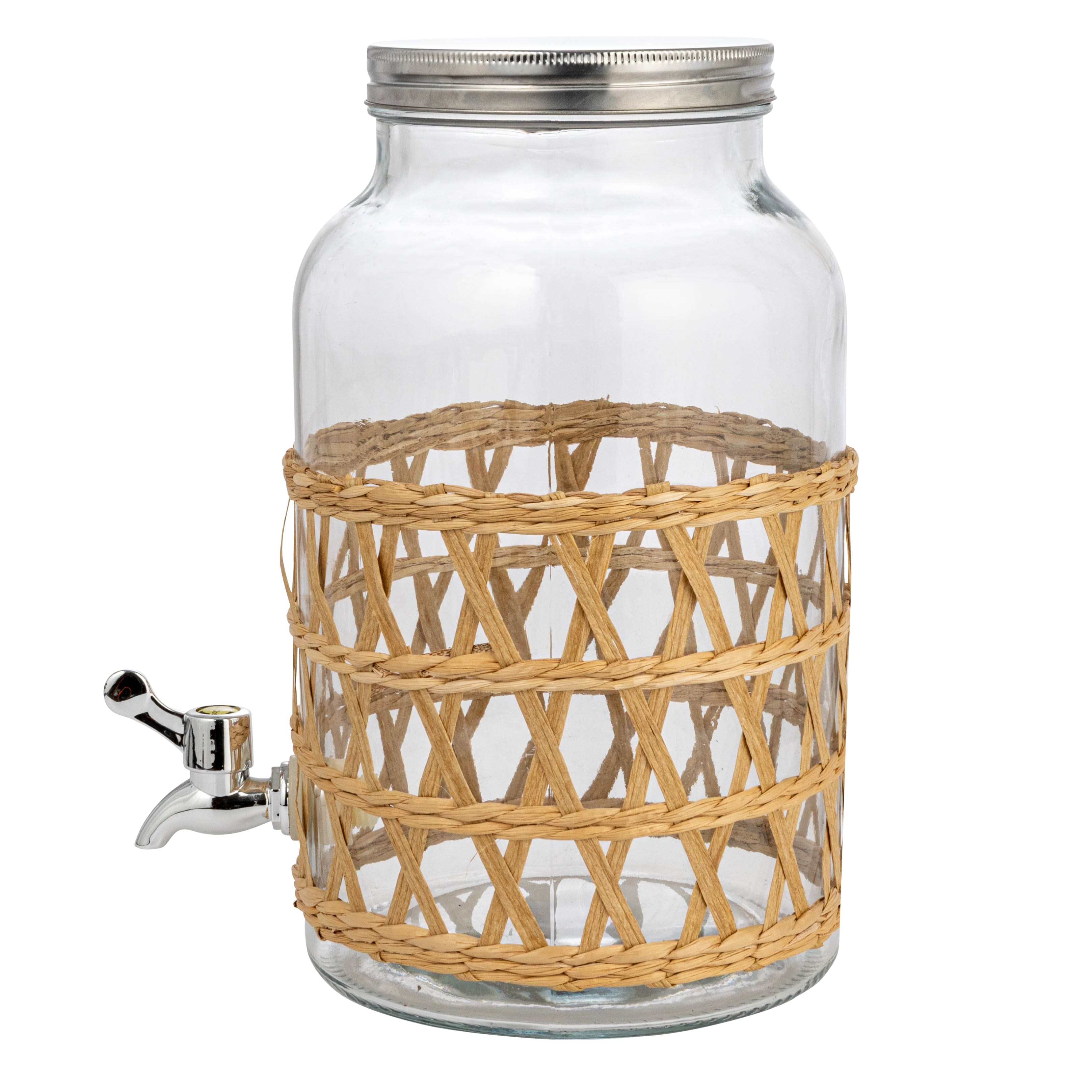 5.5qt. Glass Beverage Dispenser with Natural Woven Seagrass Sleeve