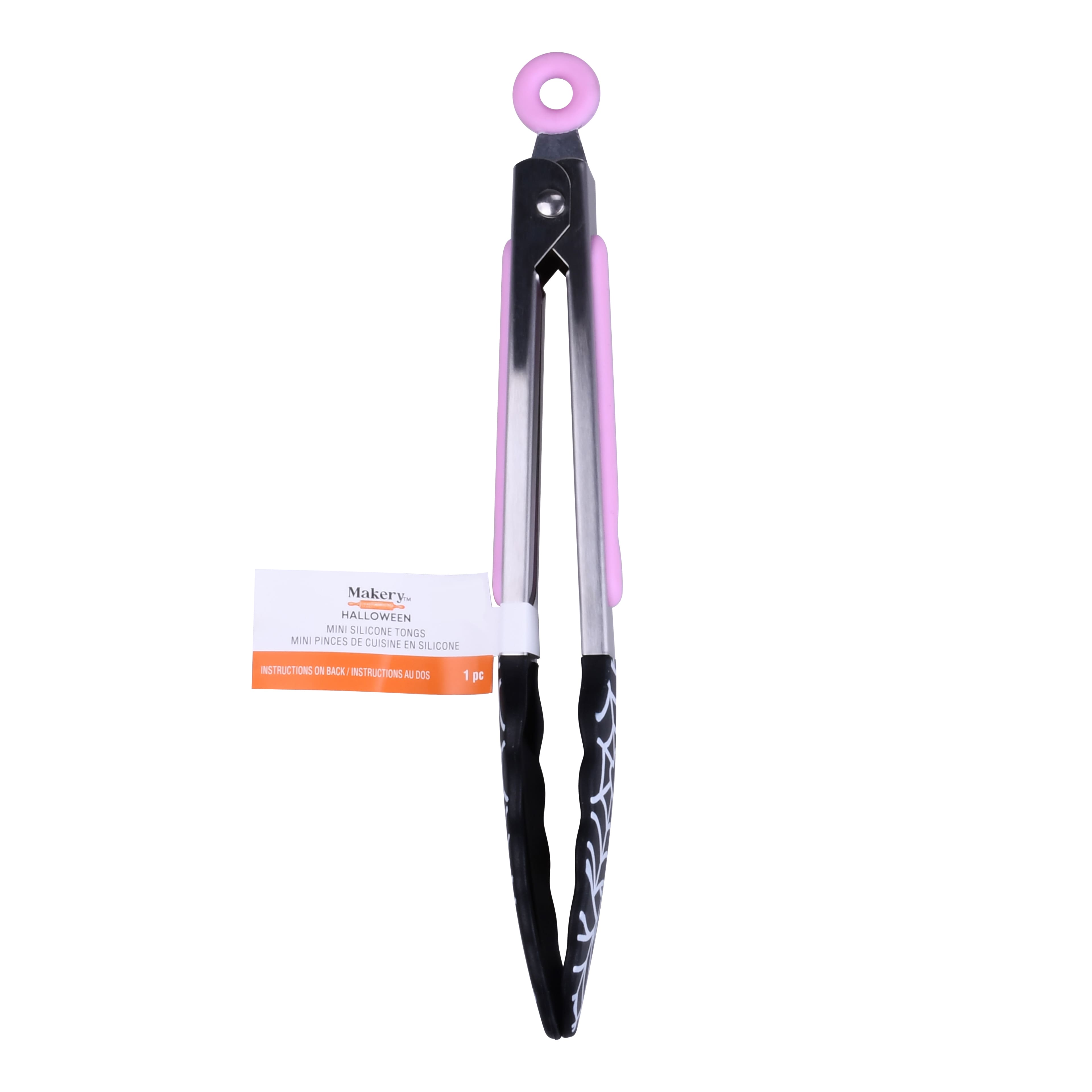 Mini Pink &#x26; Black Spiderweb Silicone Tongs by Makery&#x2122;