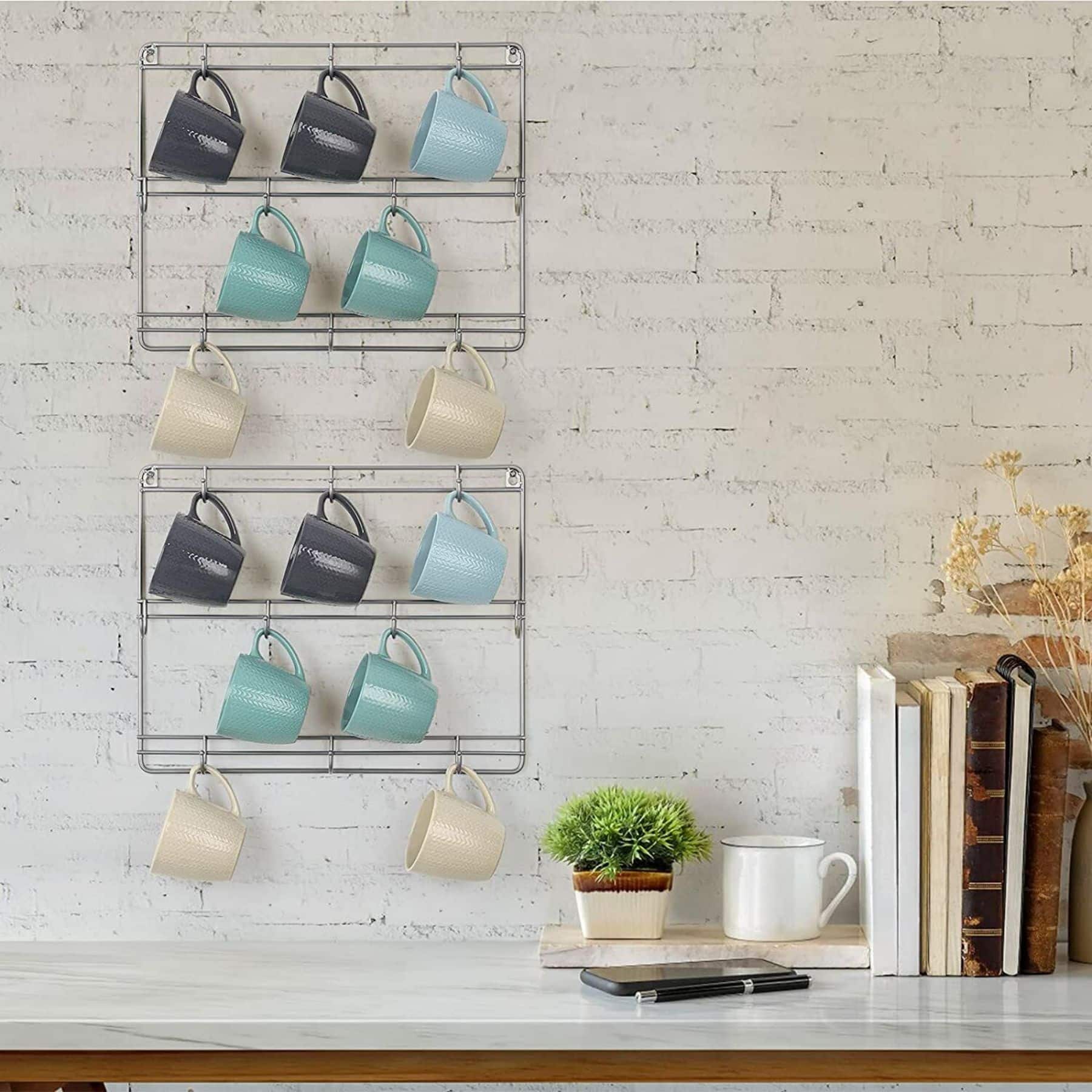 NEX&#x2122; Silver 3-Tier Metal Wall Mounted Coffee Cup Holder Set