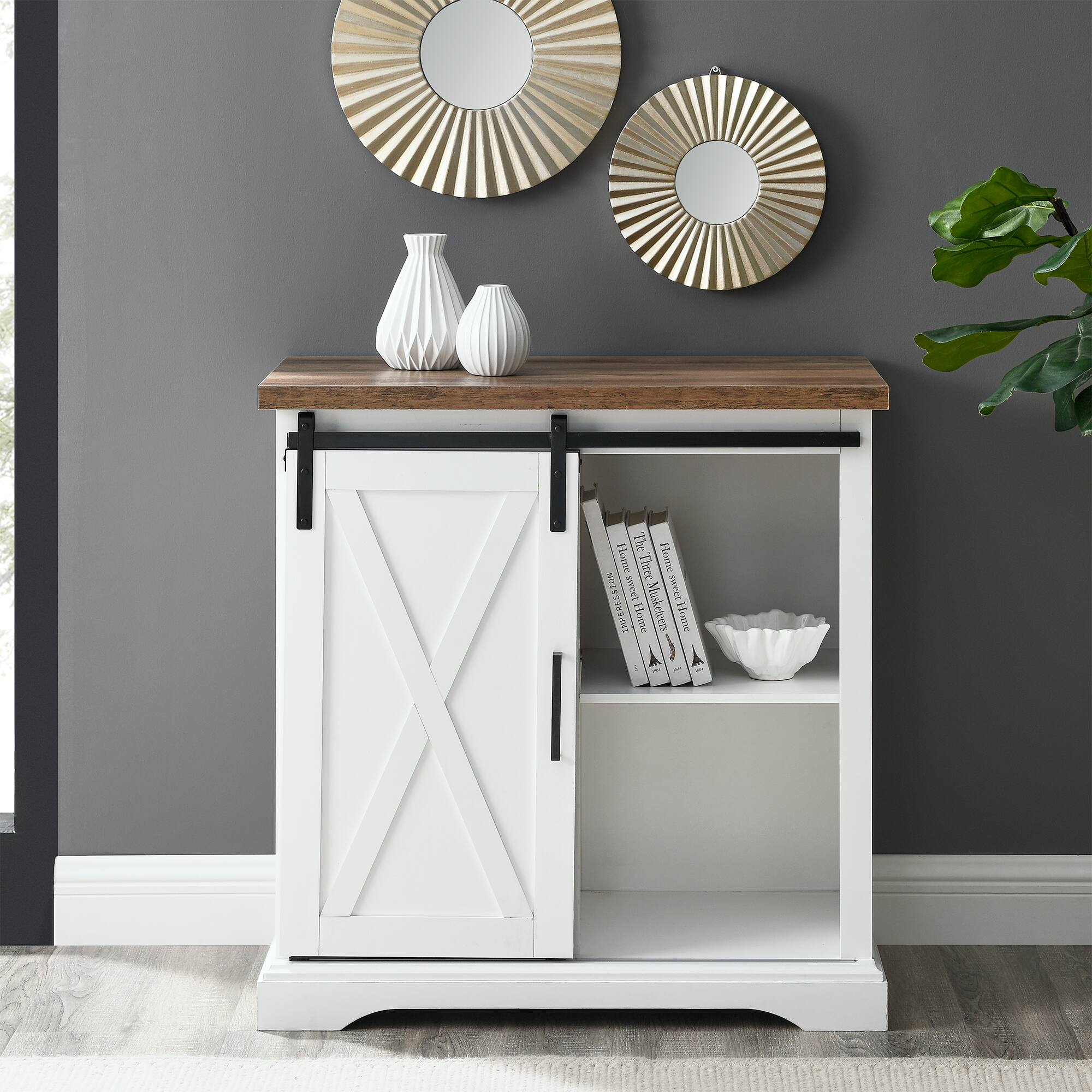 Walker Edison 32&#x22; Solid White Reclaimed Barnwood Rustic Farmhouse Buffet 
