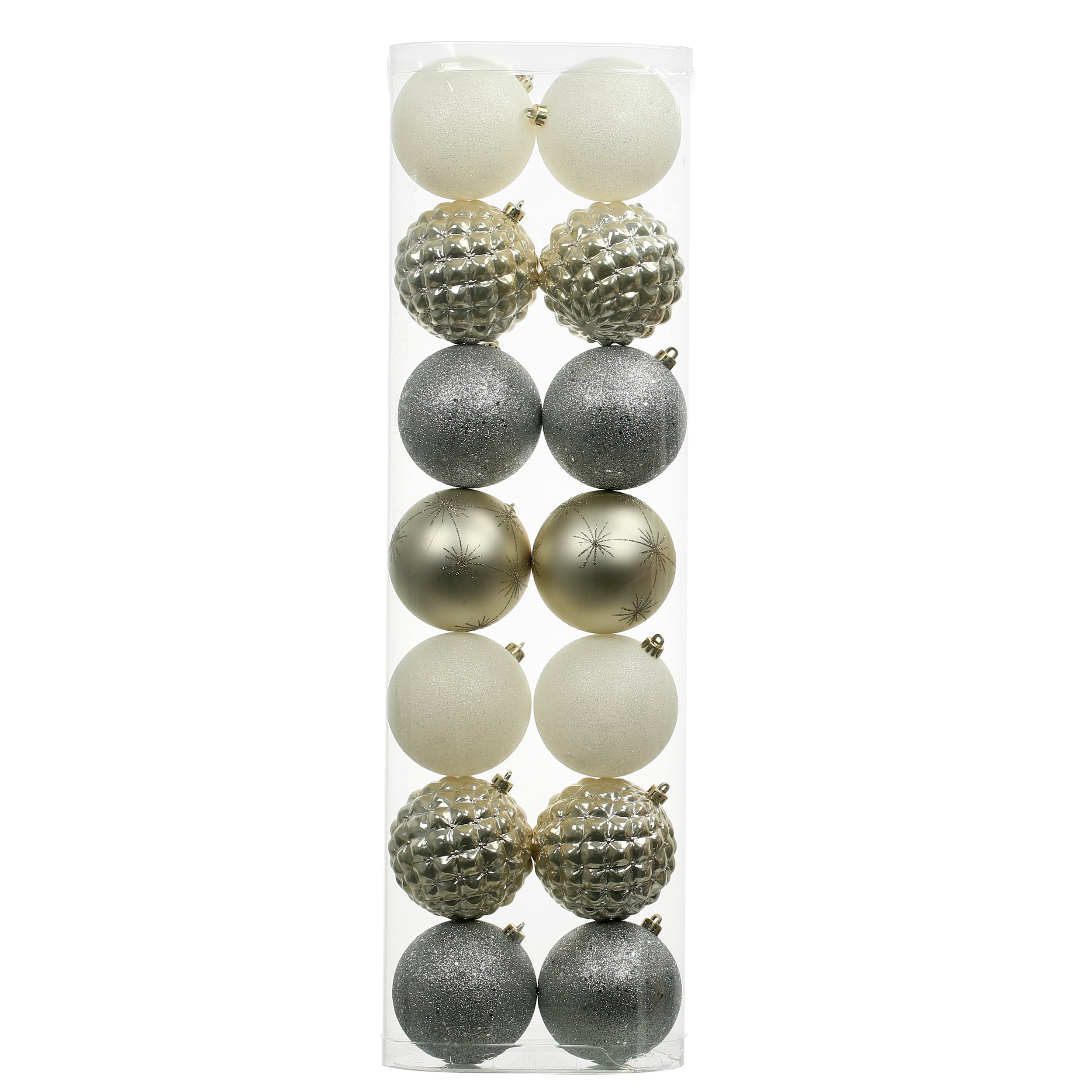 14 Pack 4&#x22; Gold &#x26; Silver Glitter &#x26; Starburst Shatterproof Ball Ornaments by Ashland&#xAE;