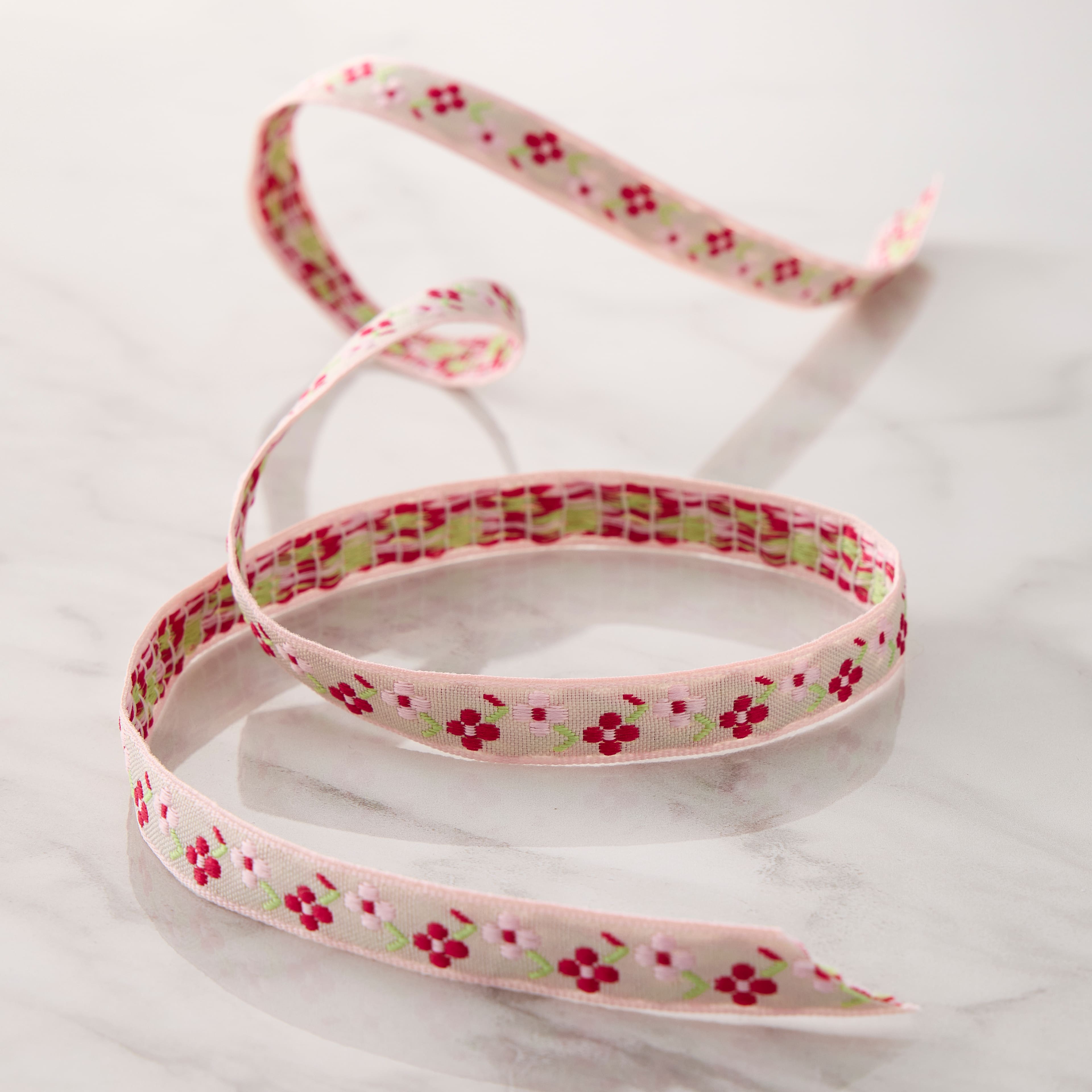 1/2" x 5yd. Pink Jacquard Floral Ribbon by Celebrate It® Classic