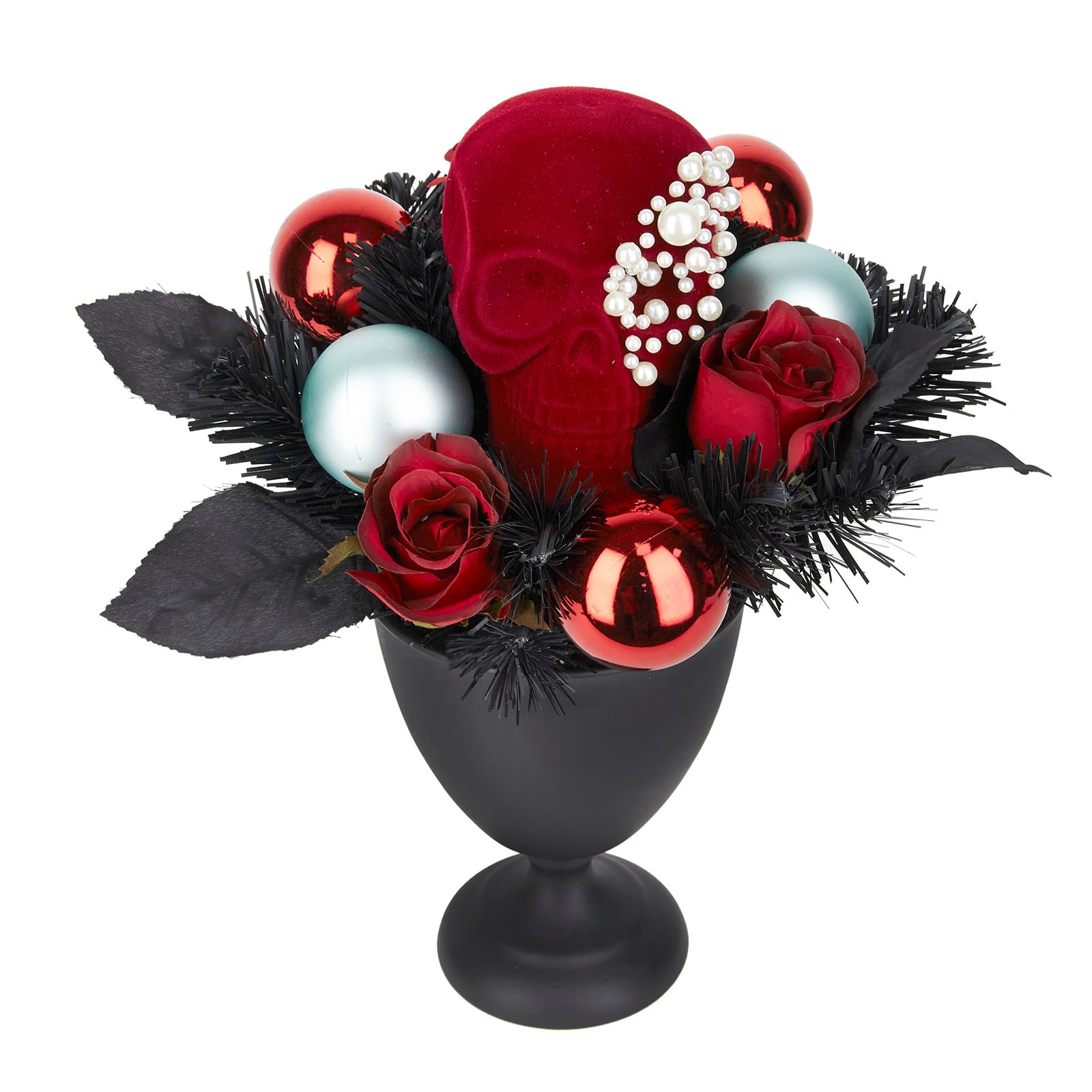 14.5&#x22; Rose &#x26; Flocked Skull Urn by Ashland&#xAE;