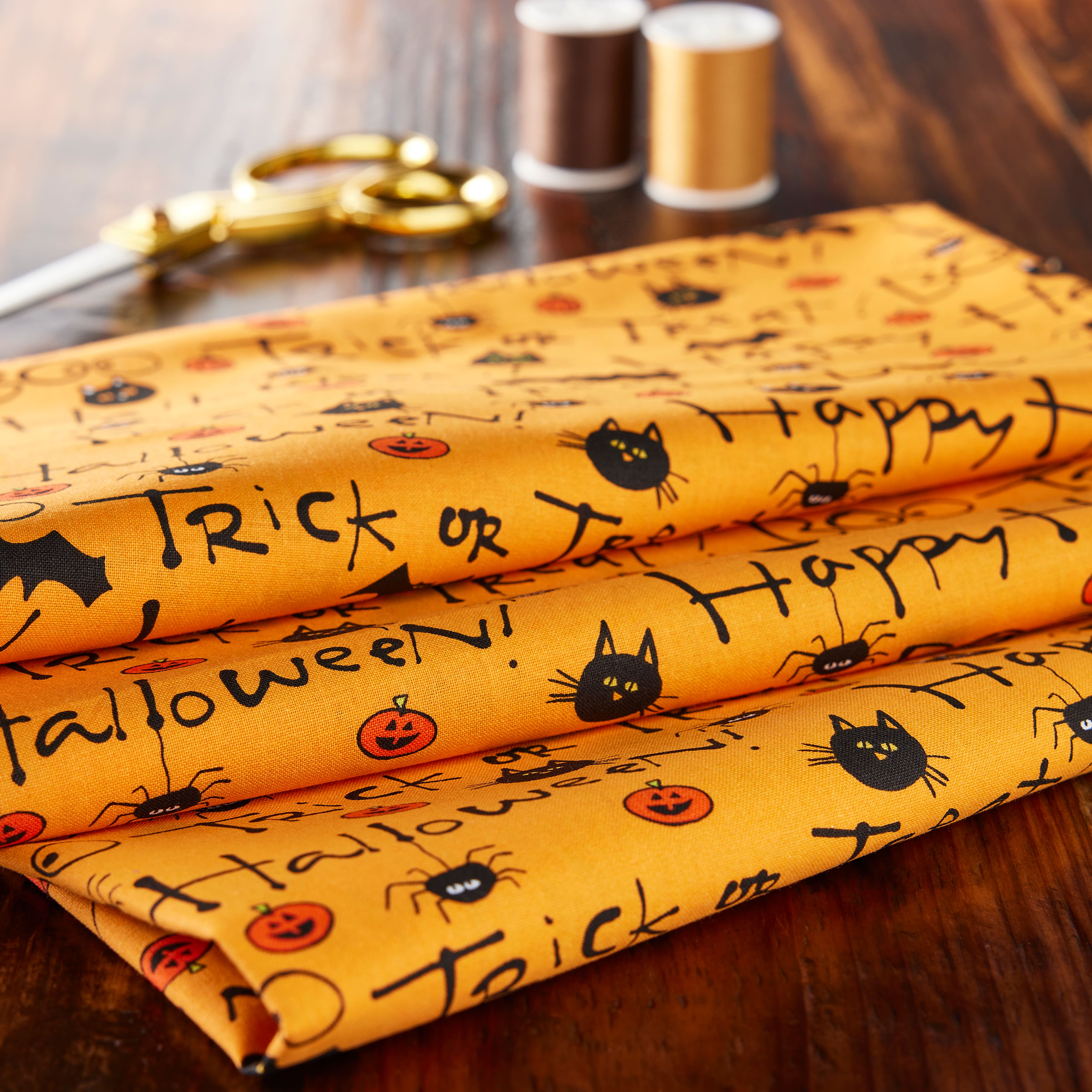 Fabric Traditions Halloween Orange Happy Halloween Home D&#xE9;cor Fabric