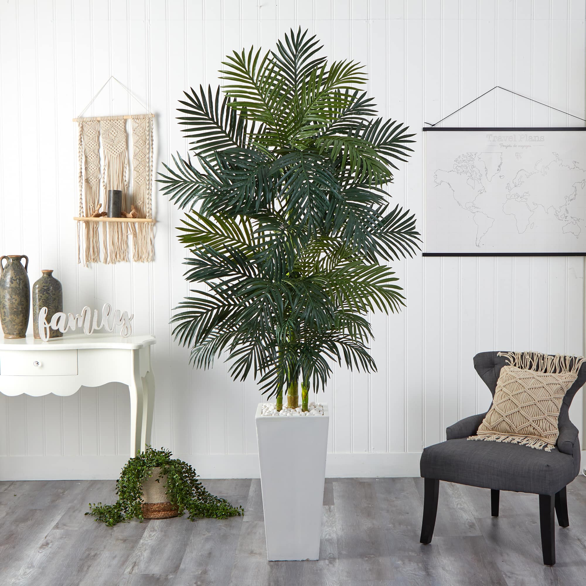 7.5ft. Golden Cane Palm Artificial Tree in White Tower Planter