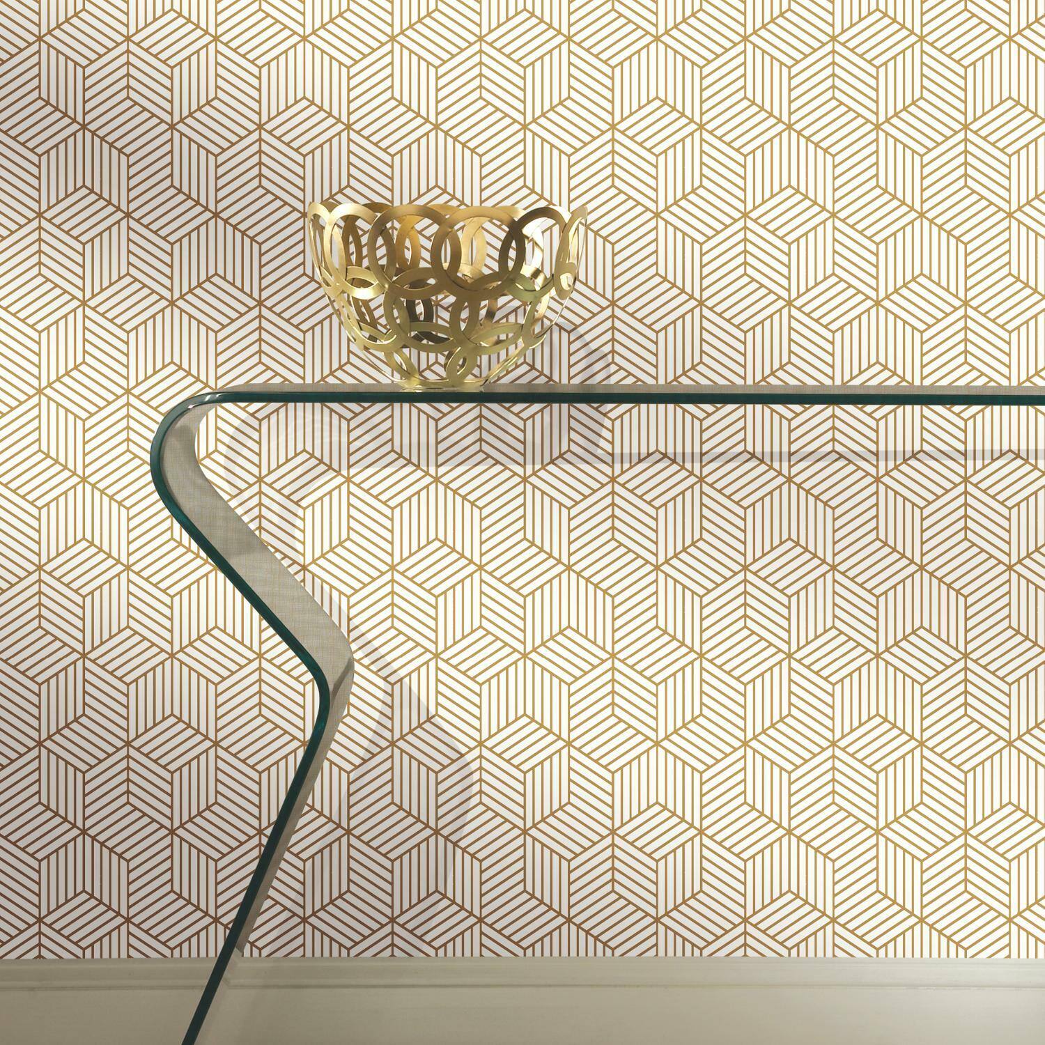RoomMates Stripped Hexagon Peel & Stick Wallpaper