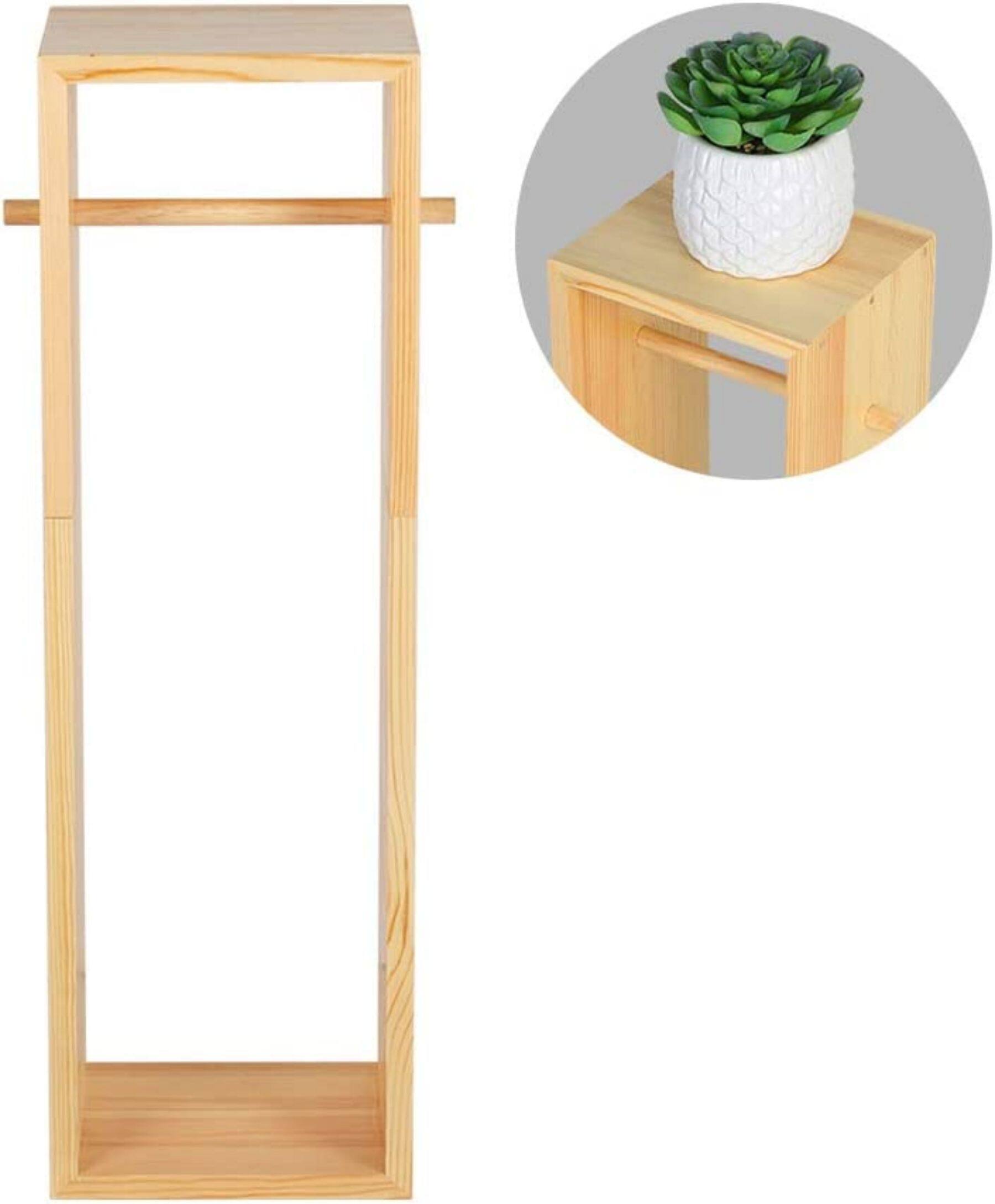 Natural Brown Wood Toilet Paper Holder with 6 Rolls Storage